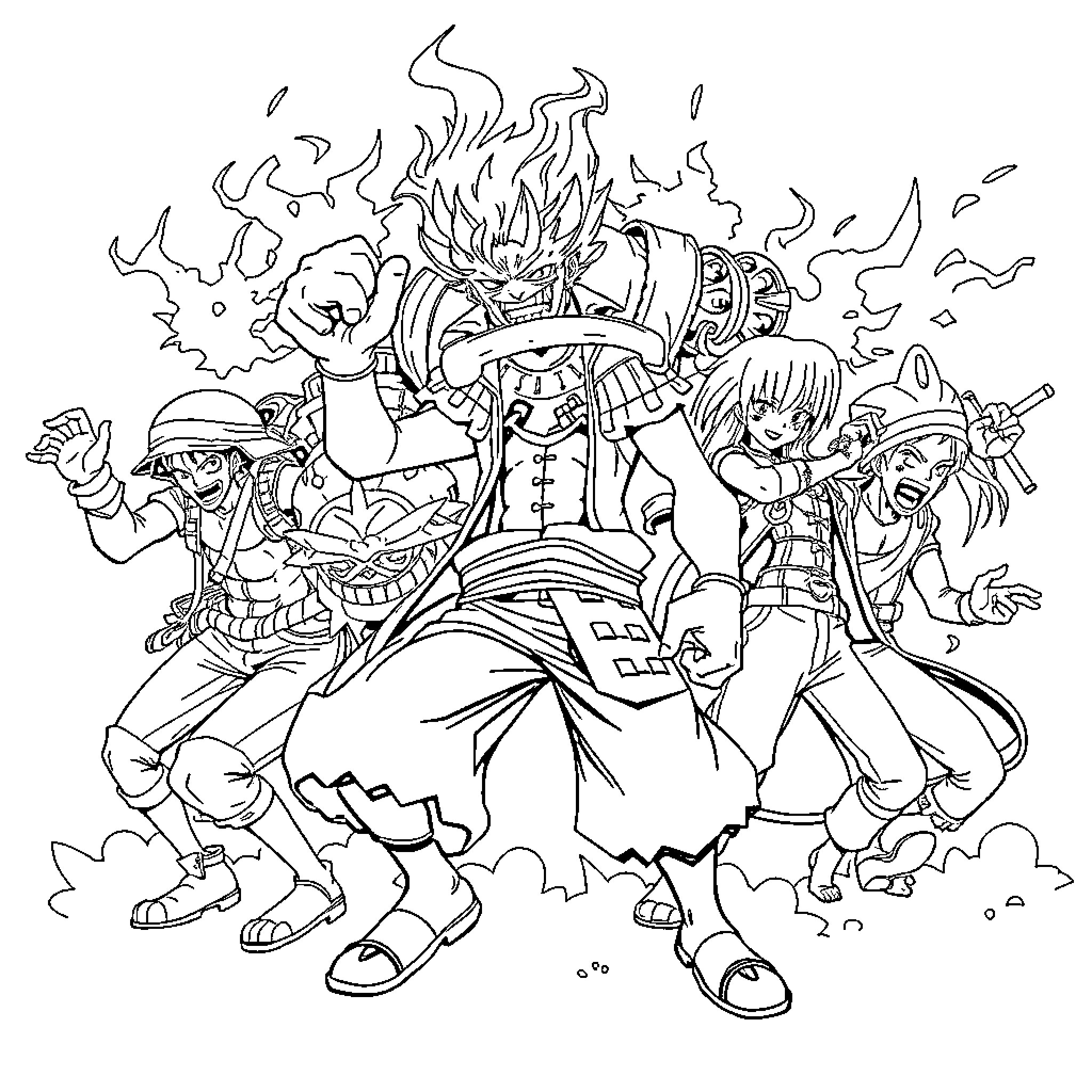 One Piece: Exciting Adventure of the Straw Hat Crew Coloring Page (free black-and-white line drawing printable PDF for all, from beginners to advanced learners, including children, teens, adults, and seniors)