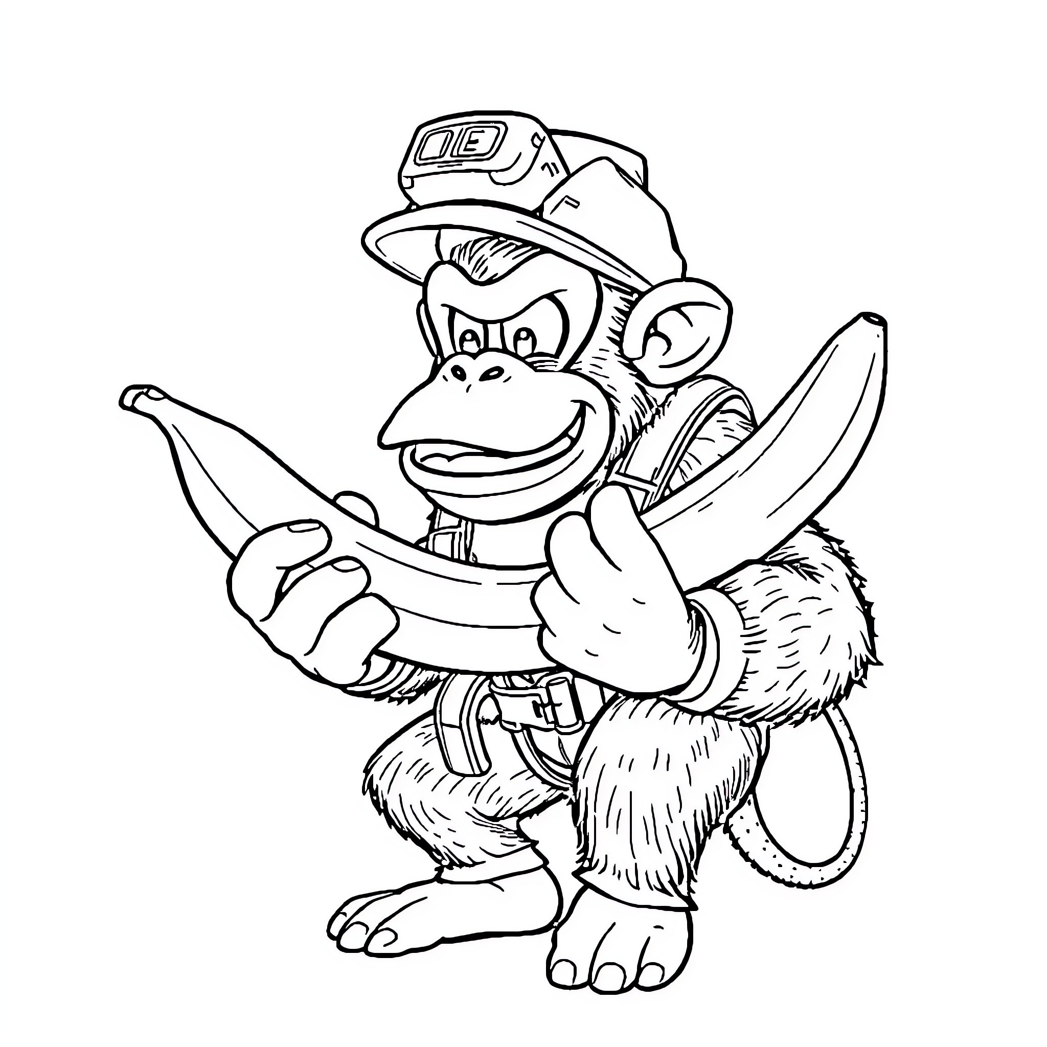 Donkey Kong playing with video game controller Coloring Page (free black-and-white line drawing printable PDF for all, from beginners to advanced learners, including children, teens, adults, and seniors)