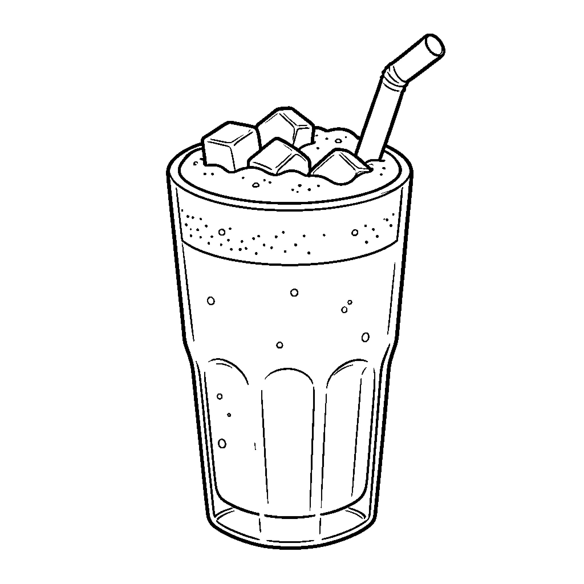 Matcha iced drink with ice cubes and a straw Coloring Page (free black-and-white line drawing printable PDF for all, from beginners to advanced learners, including children, teens, adults, and seniors)