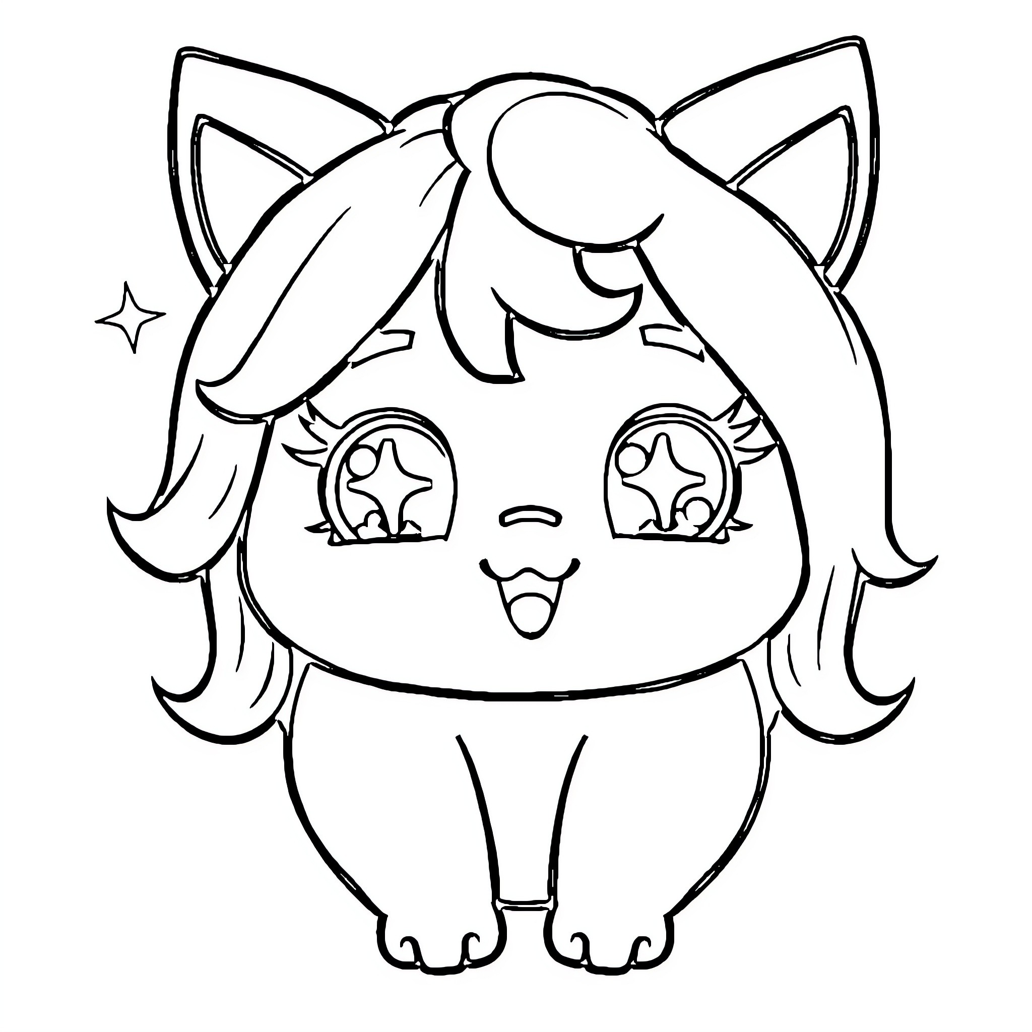 Kawaii Character with Adorable Expression Coloring Page (free black-and-white line drawing printable PDF for all, from beginners to advanced learners, including children, teens, adults, and seniors)