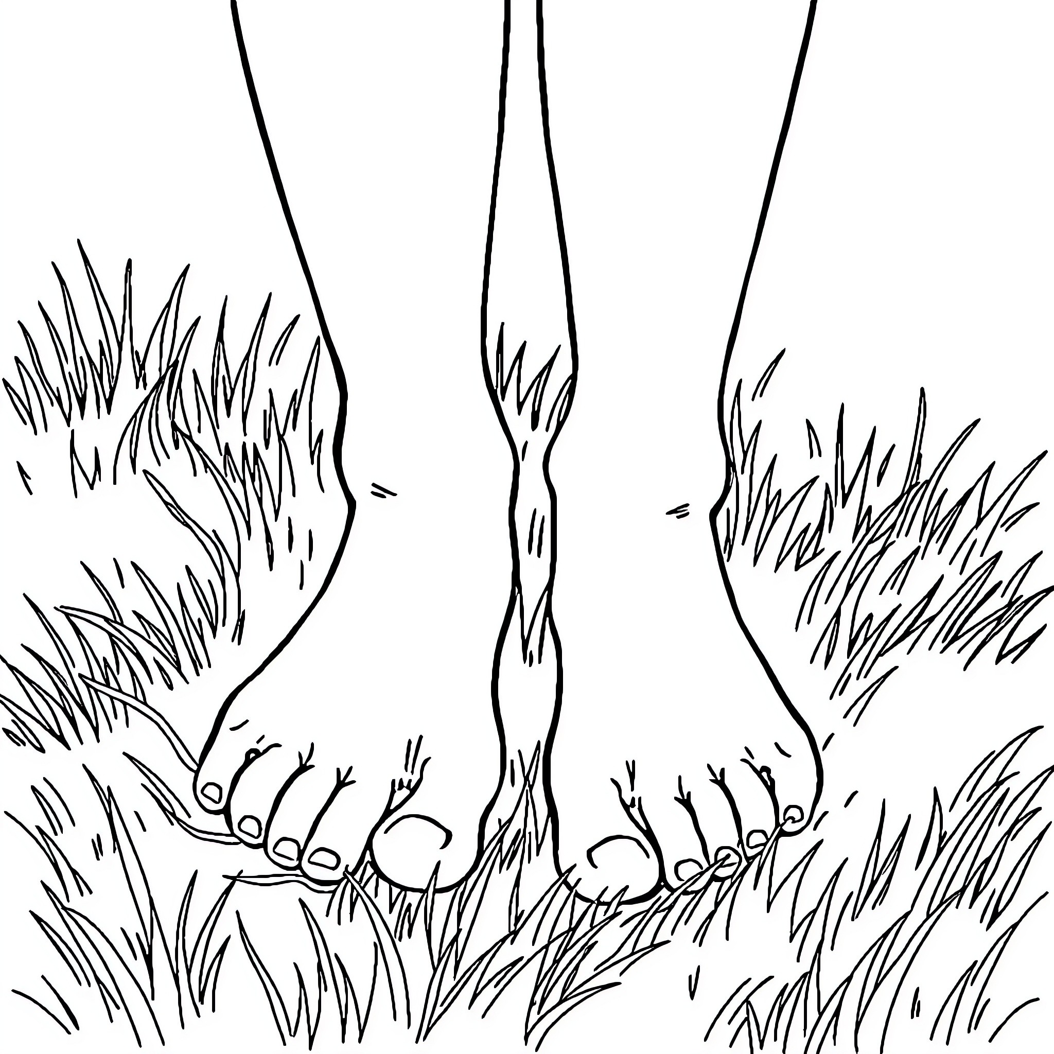 Feet resting in lush grass Coloring Page (free black-and-white line drawing printable PDF for all, from beginners to advanced learners, including children, teens, adults, and seniors)