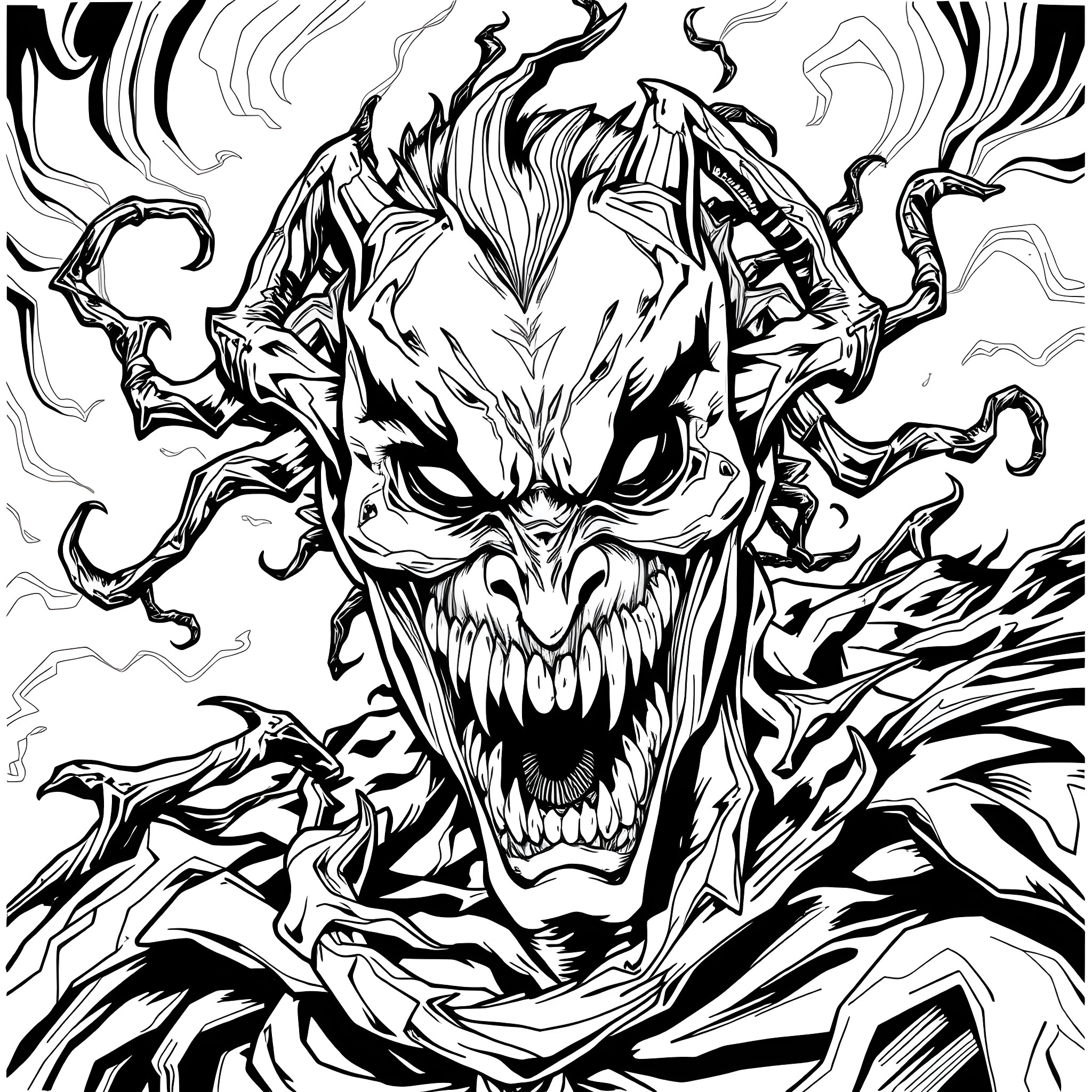 Bizarnage: Demonic Visage of Twisted Fury Coloring Page (free black-and-white line drawing printable PDF for all, from beginners to advanced learners, including children, teens, adults, and seniors)