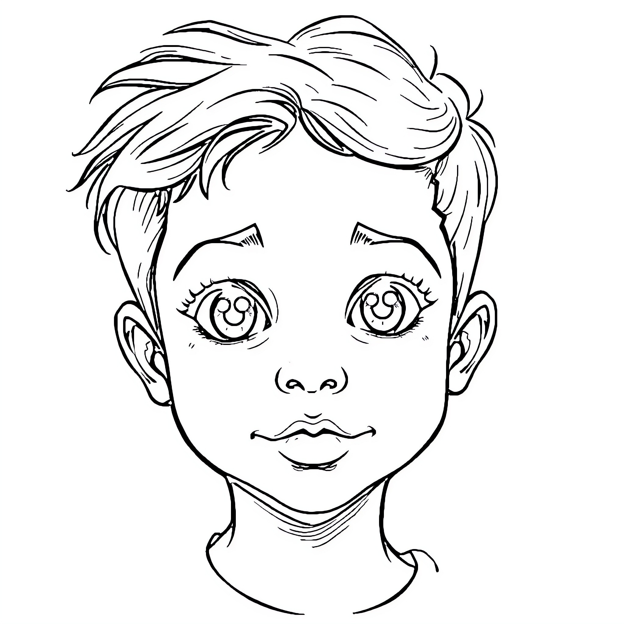 Young boy's cheerful expression Coloring Page (free black-and-white line drawing printable PDF for all, from beginners to advanced learners, including children, teens, adults, and seniors)