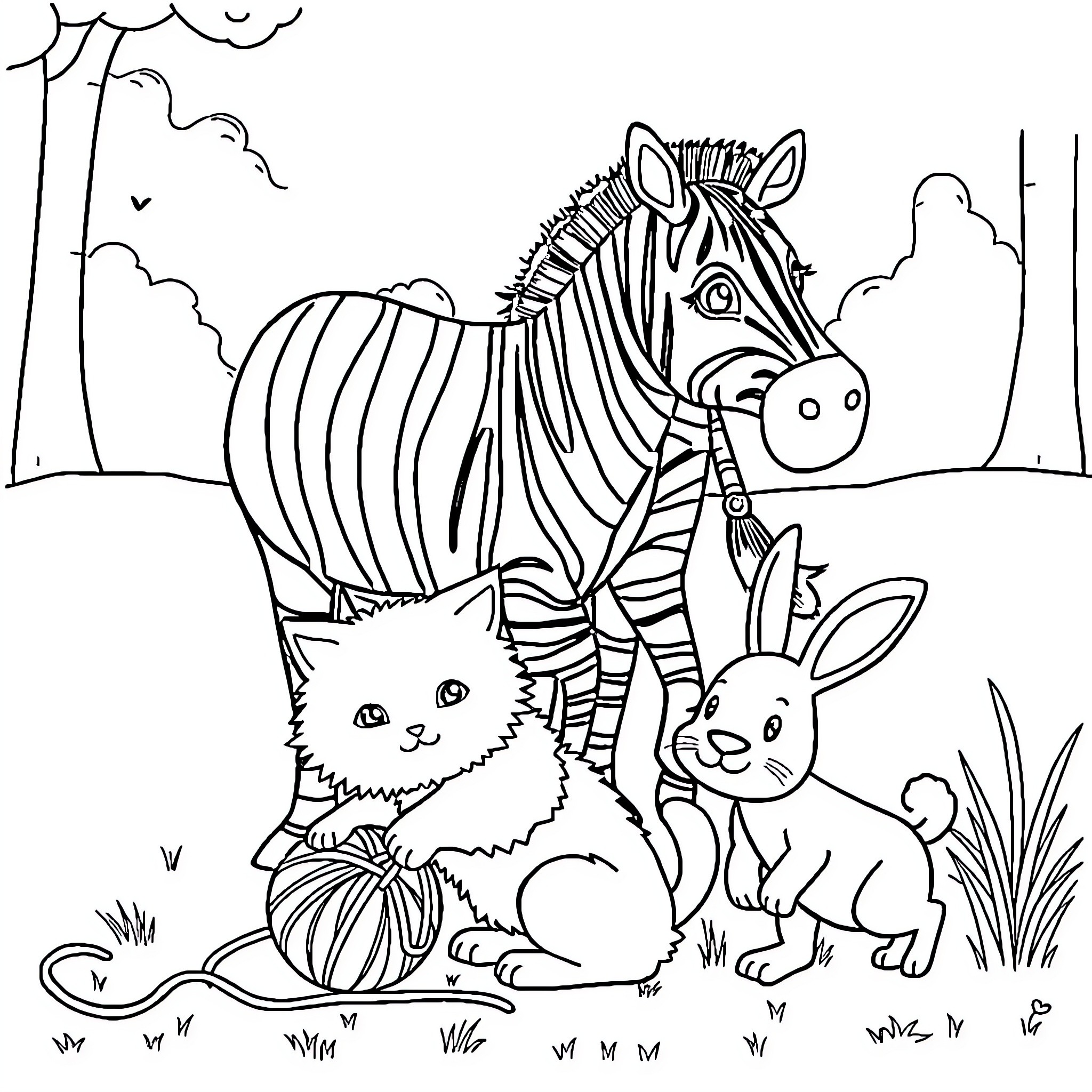 Animal friends in the wild Coloring Page (free black-and-white line drawing printable PDF for all, from beginners to advanced learners, including children, teens, adults, and seniors)