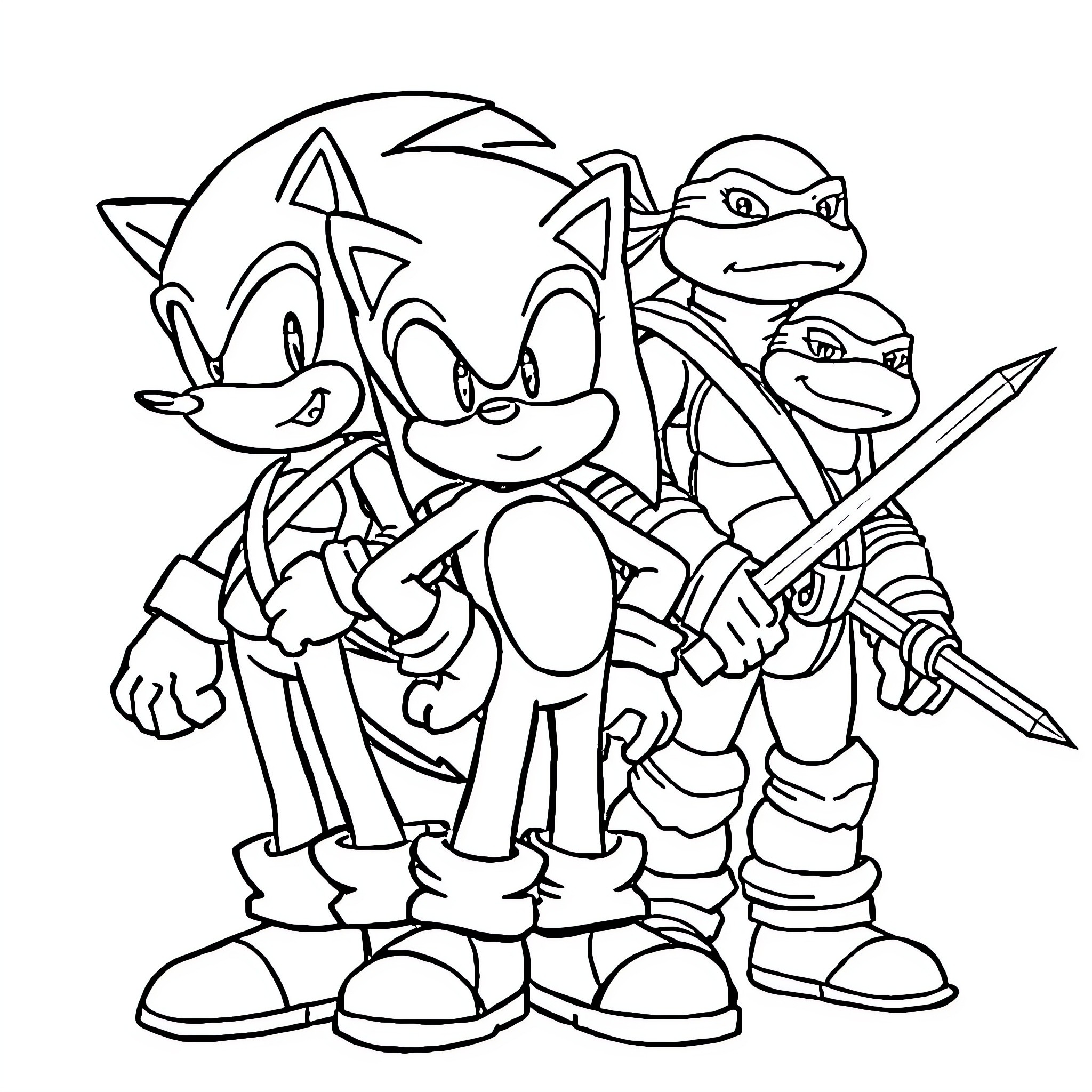 Sonic and Friends Adventuring Together Coloring Page (free black-and-white line drawing printable PDF for all, from beginners to advanced learners, including children, teens, adults, and seniors)