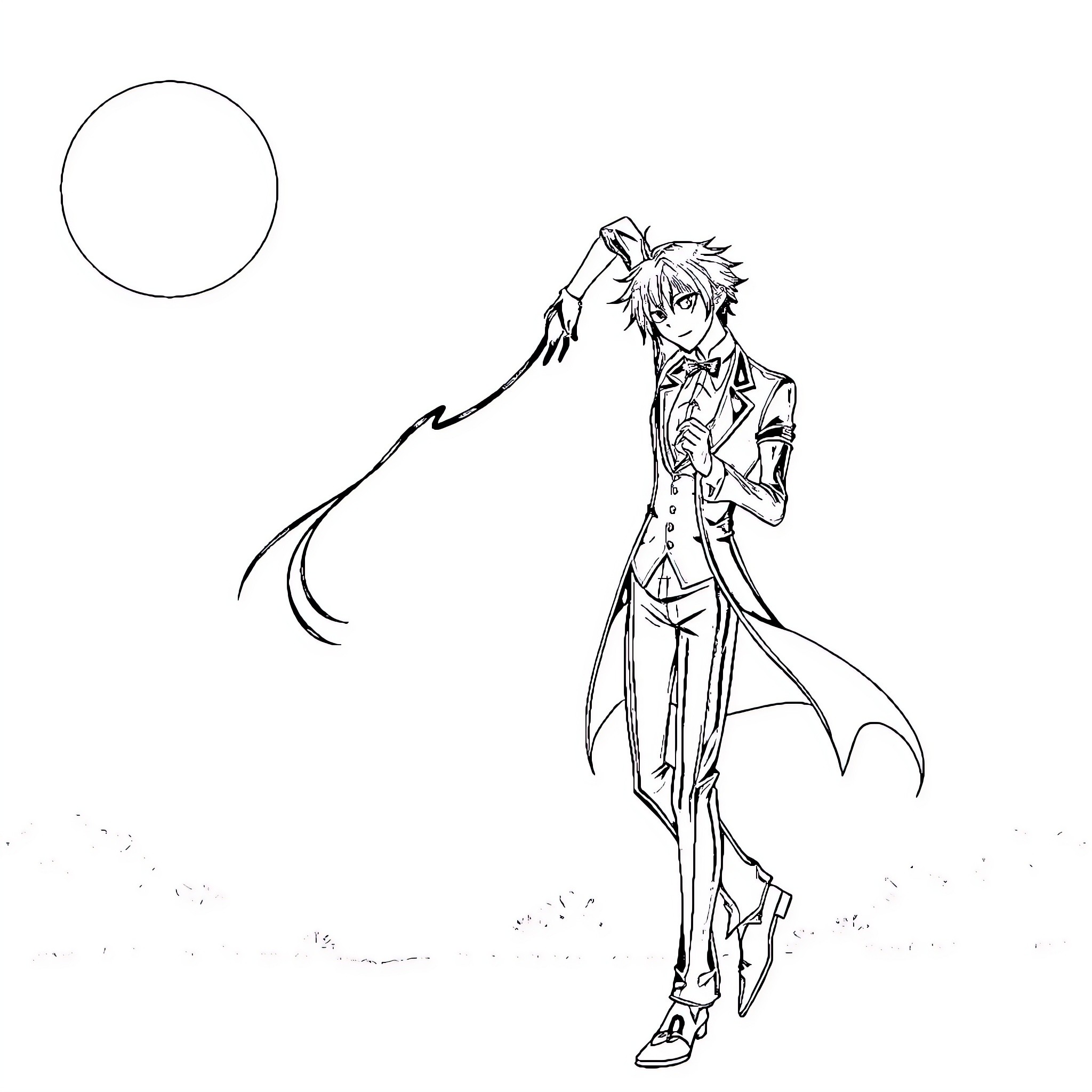 Ciel's Magical Journey Under the Moonlight Coloring Page (free black-and-white line drawing printable PDF for all, from beginners to advanced learners, including children, teens, adults, and seniors)