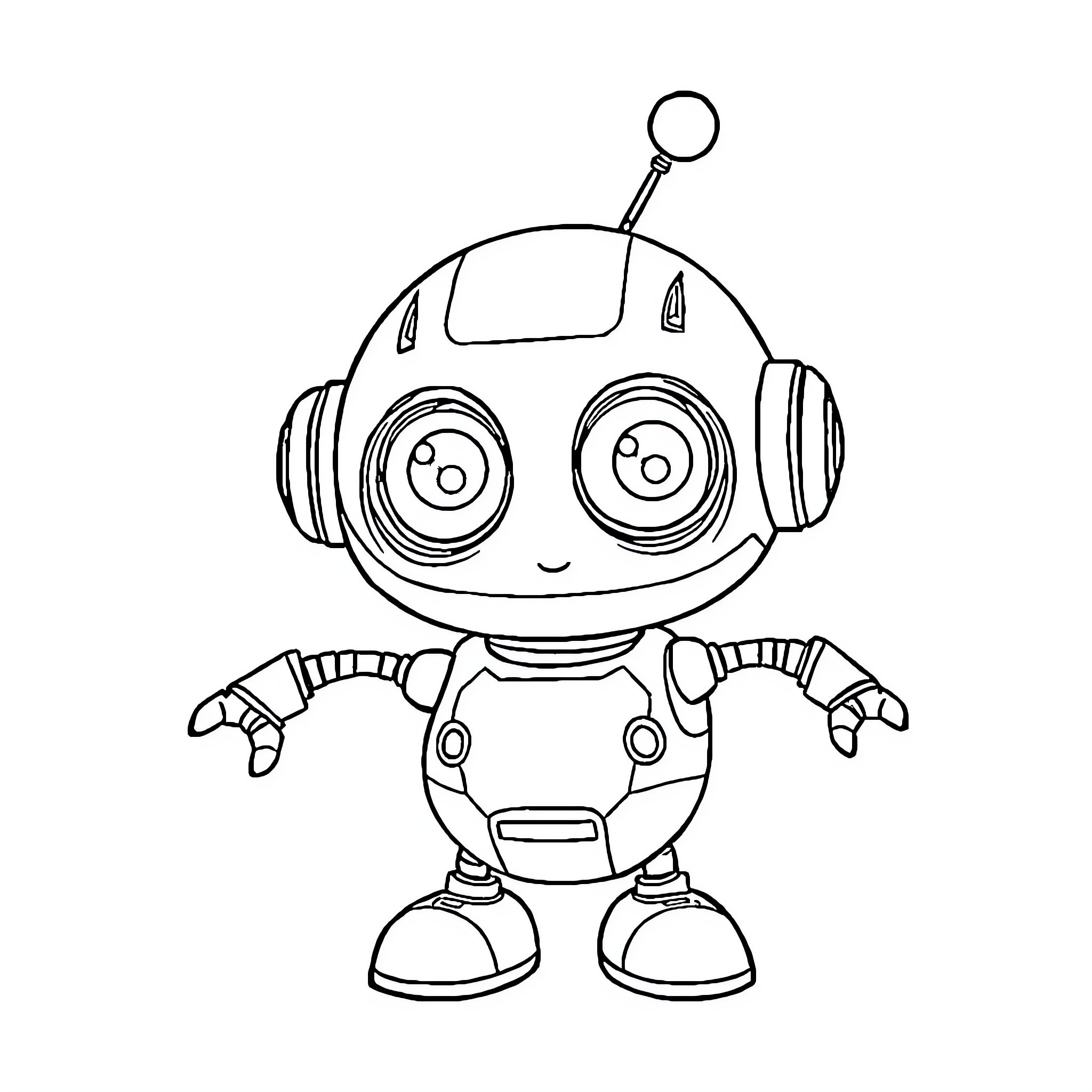 Baby Bot Playing Happily Coloring Page (free black-and-white line drawing printable PDF for all, from beginners to advanced learners, including children, teens, adults, and seniors)