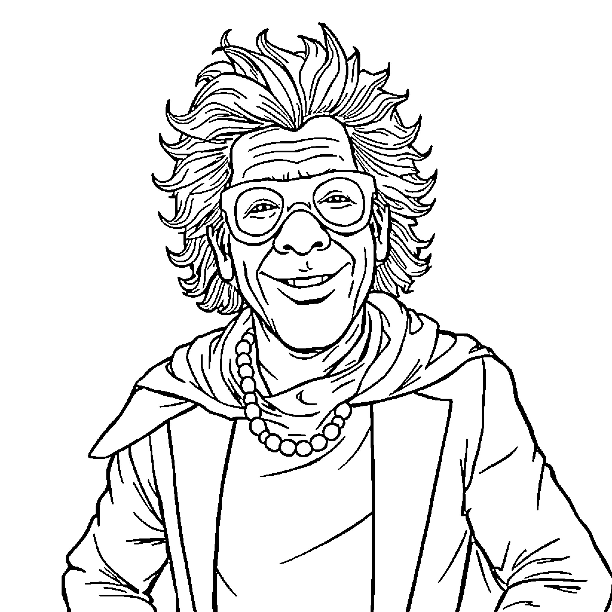 Howard Stern depicted in a whimsical, caricature-like illustration Coloring Page (free black-and-white line drawing printable PDF for all, from beginners to advanced learners, including children, teens, adults, and seniors)