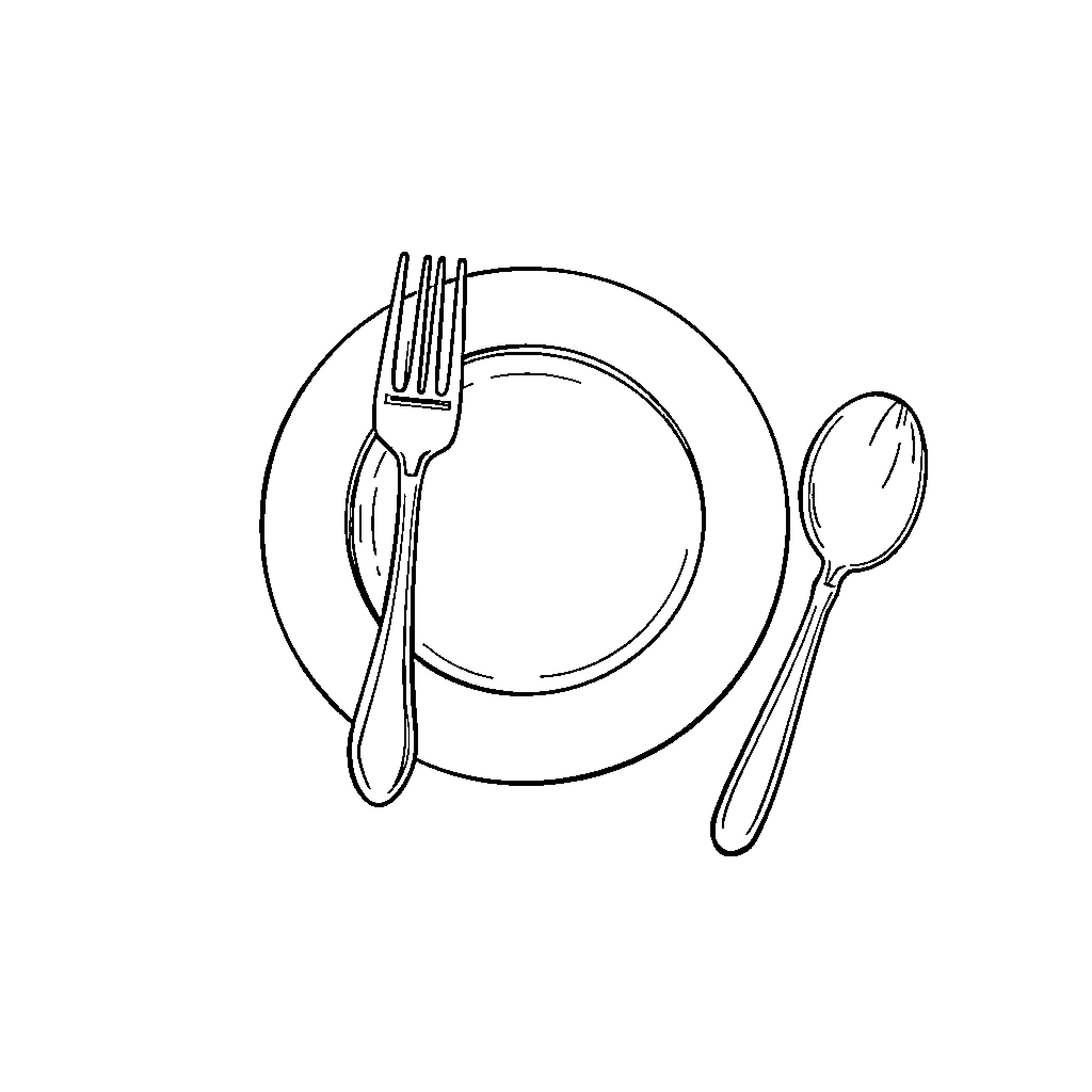 Table Setting with Utensils Coloring Page (free black-and-white line drawing printable PDF for all, from beginners to advanced learners, including children, teens, adults, and seniors)