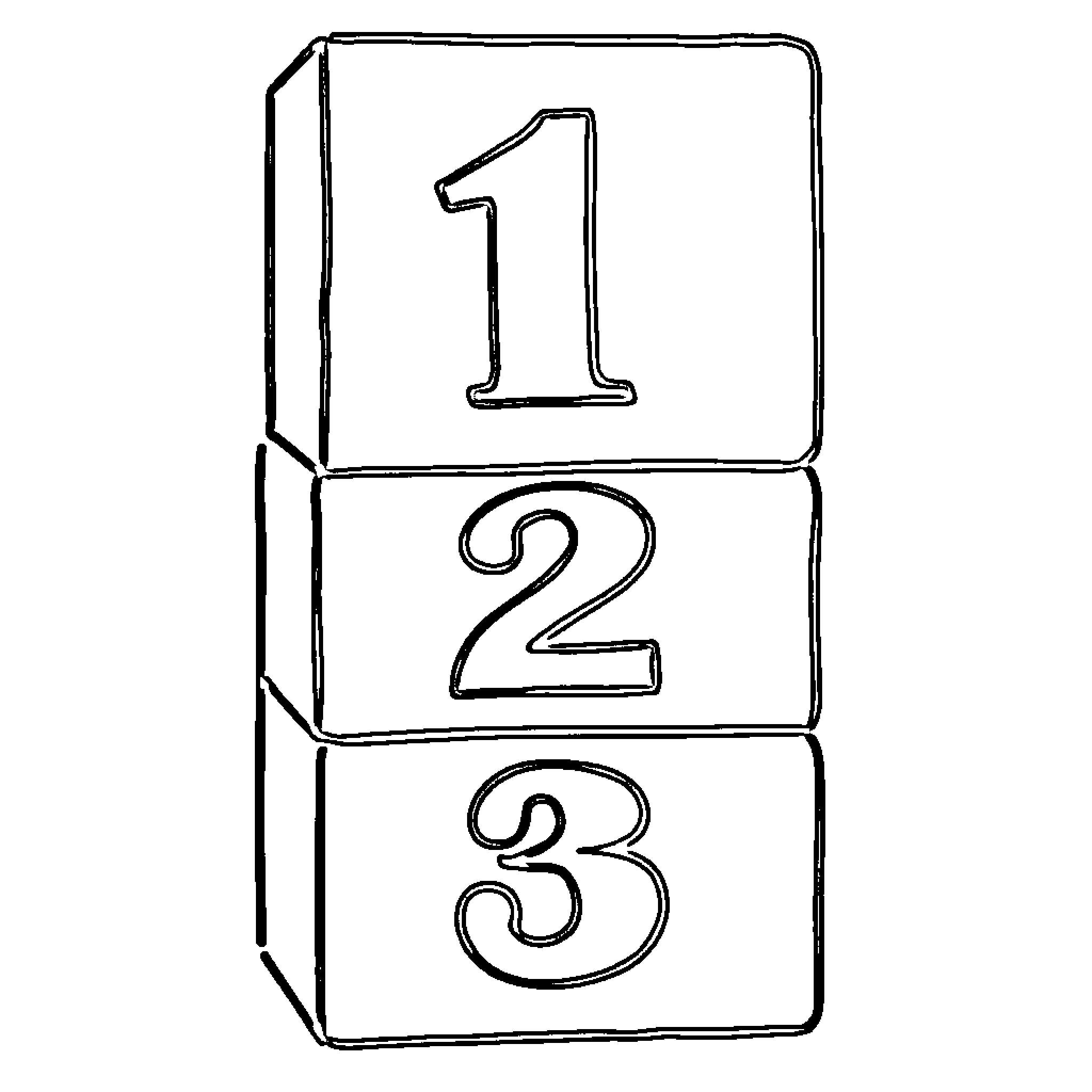 Number Block Stacking with Numbers 1, 2, and 3 Coloring Page (free black-and-white line drawing printable PDF for all, from beginners to advanced learners, including children, teens, adults, and seniors)