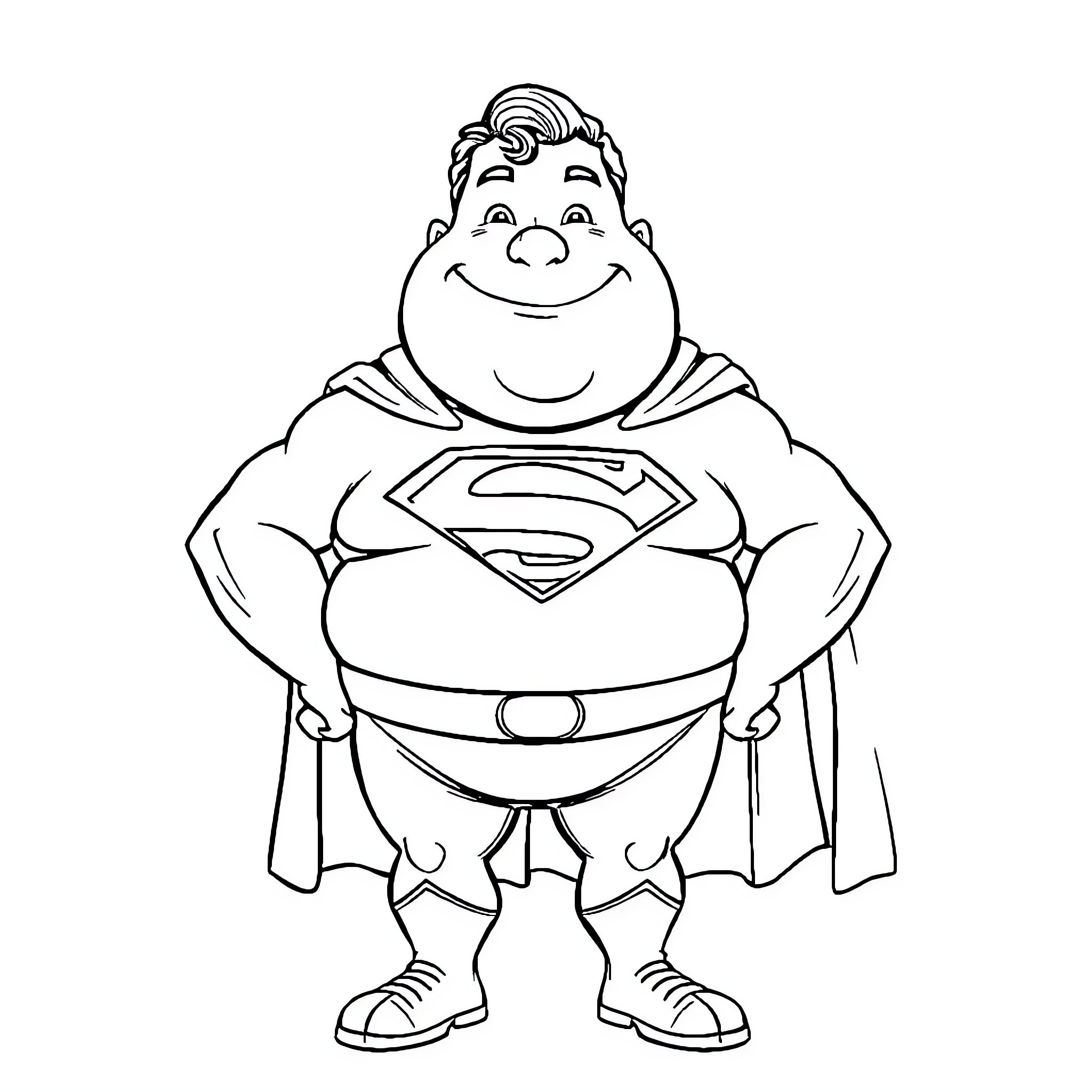 Superman in a cheerful and confident pose Coloring Page (free black-and-white line drawing printable PDF for all, from beginners to advanced learners, including children, teens, adults, and seniors)