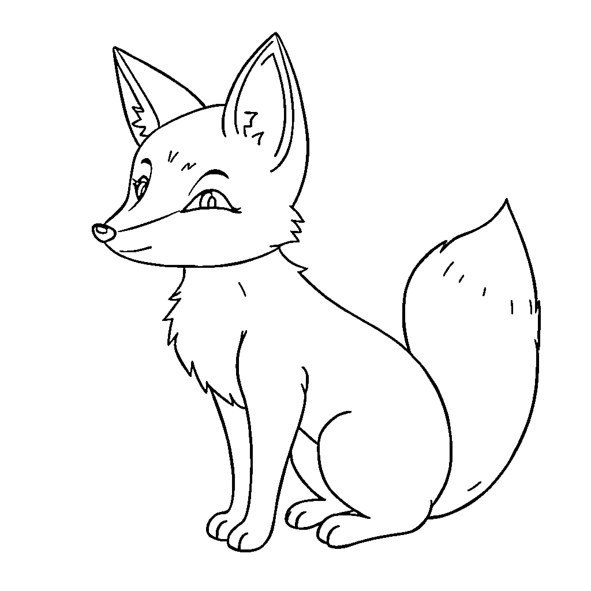 Fox in a simple illustration Coloring Page (free black-and-white line drawing printable PDF for all, from beginners to advanced learners, including children, teens, adults, and seniors)