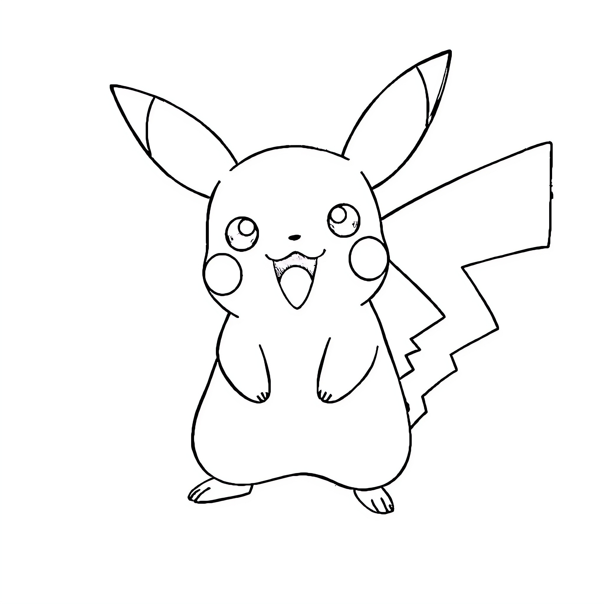 Pikachu in a Cute and Playful Pose Coloring Page (free black-and-white line drawing printable PDF for all, from beginners to advanced learners, including children, teens, adults, and seniors)