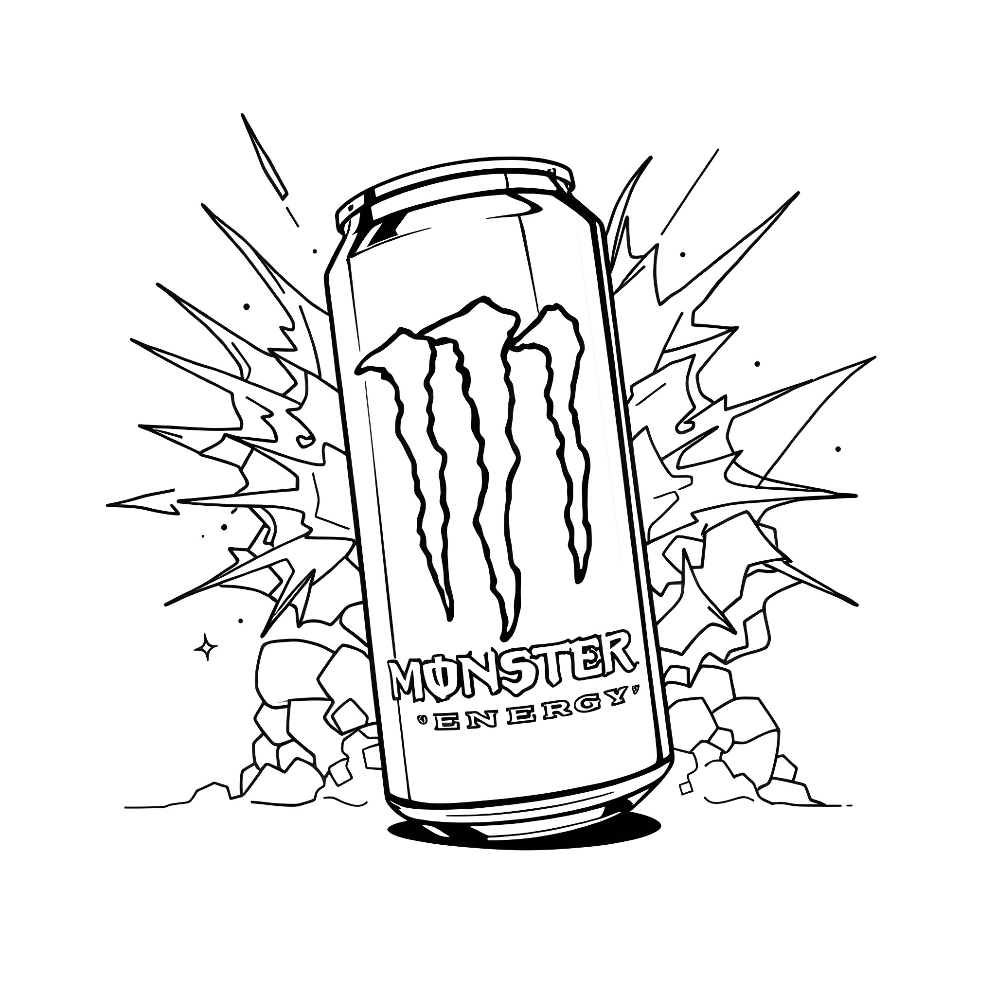 Monster can exploding with energy Coloring Page (free black-and-white line drawing printable PDF for all, from beginners to advanced learners, including children, teens, adults, and seniors)