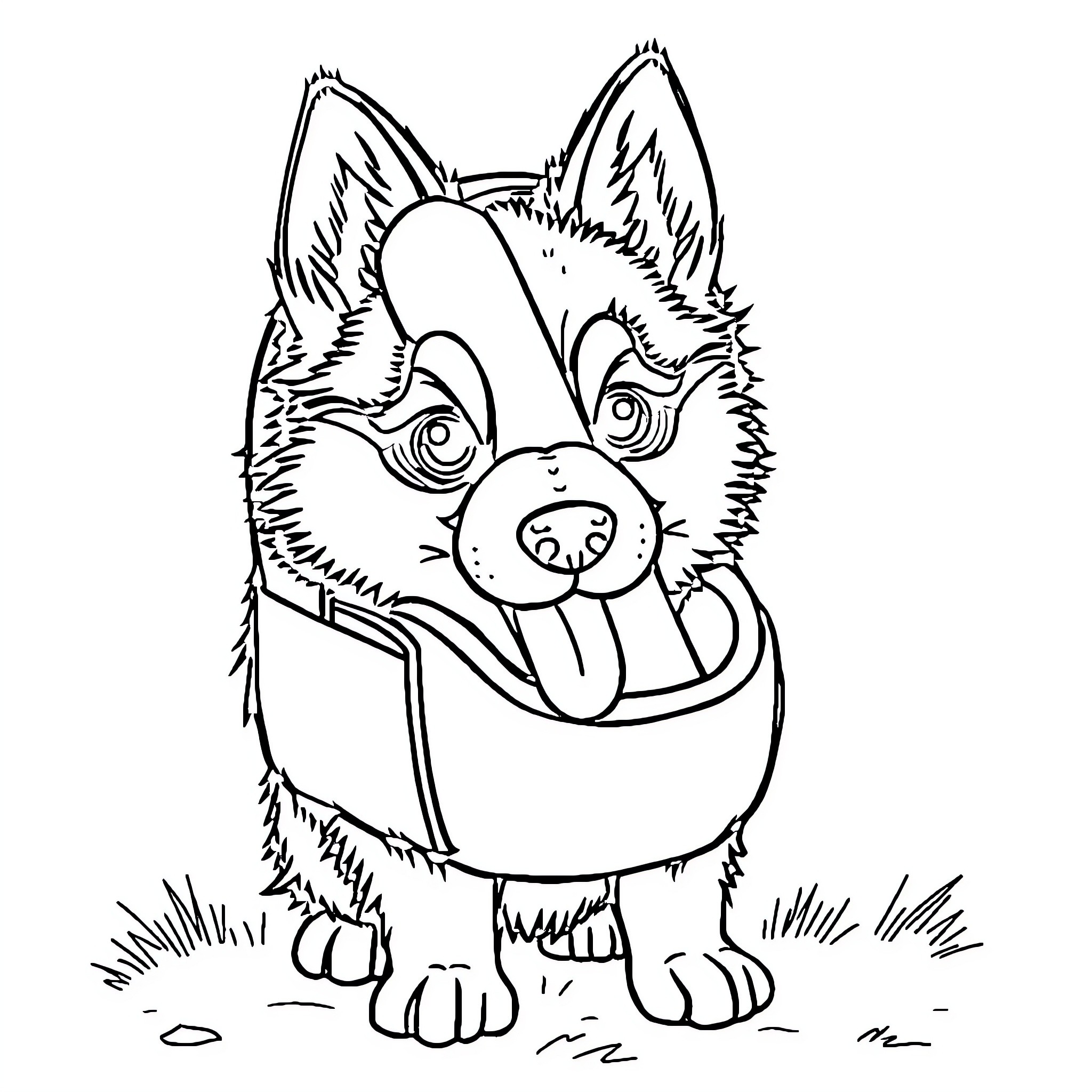Husky puppy with a playful expression Coloring Page (free black-and-white line drawing printable PDF for all, from beginners to advanced learners, including children, teens, adults, and seniors)