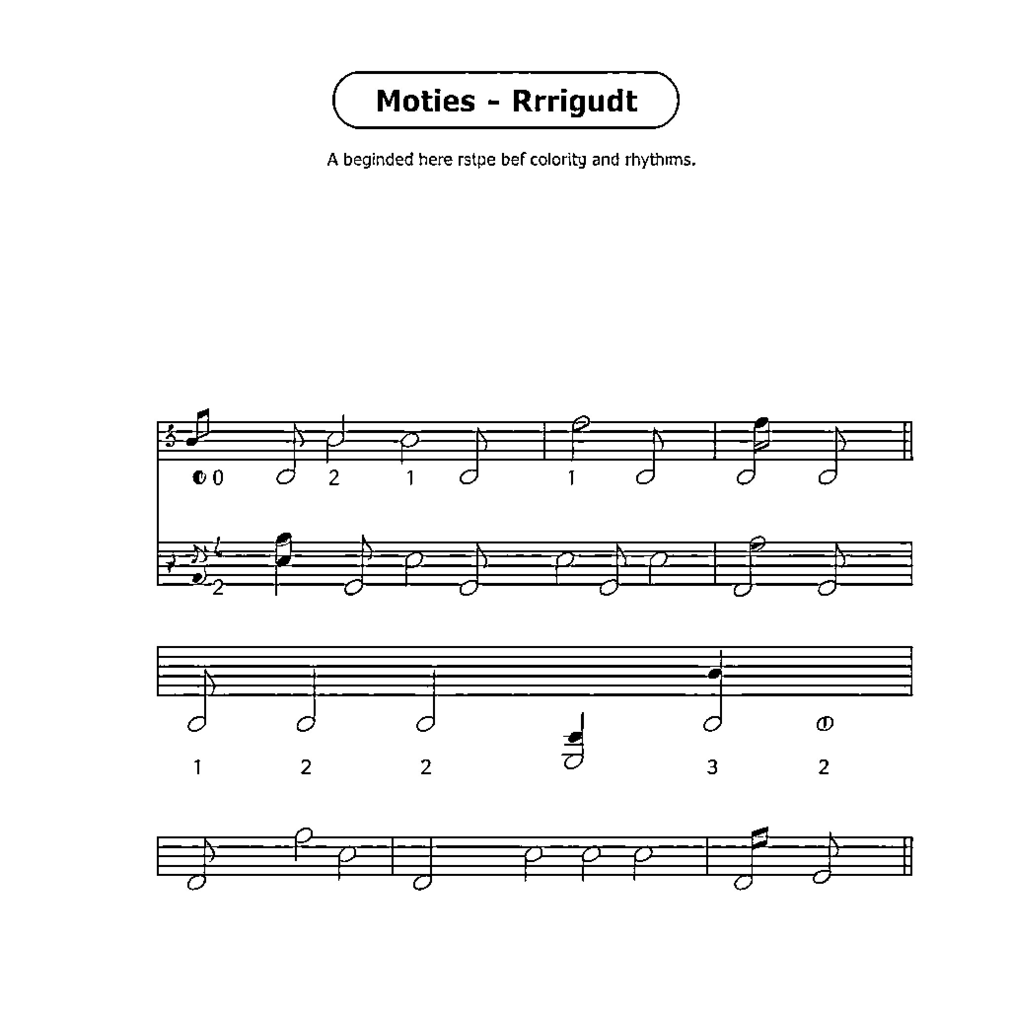 Music Sheet for a Rhythmic and Melodic Piece Coloring Page (free black-and-white line drawing printable PDF for all, from beginners to advanced learners, including children, teens, adults, and seniors)