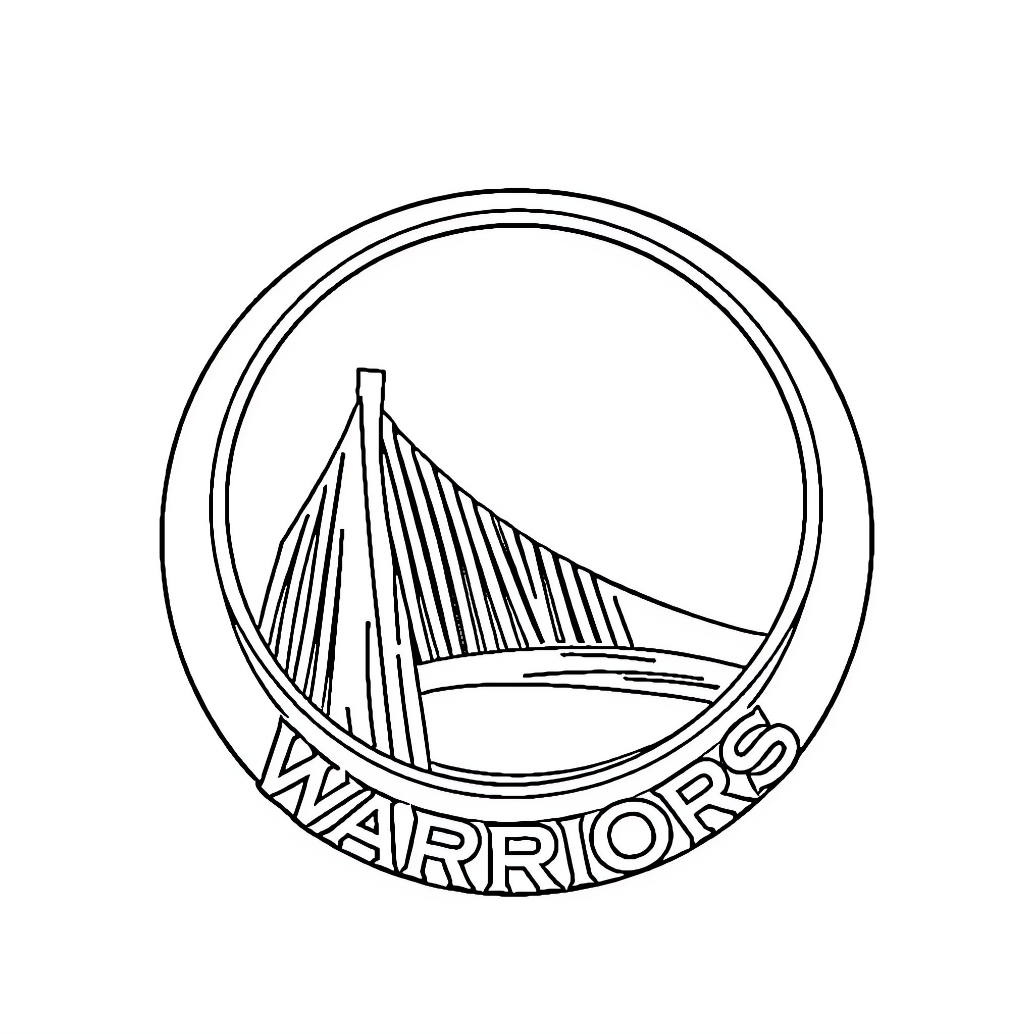 Warriors emblem of a modern suspension bridge Coloring Page (free black-and-white line drawing printable PDF for all, from beginners to advanced learners, including children, teens, adults, and seniors)