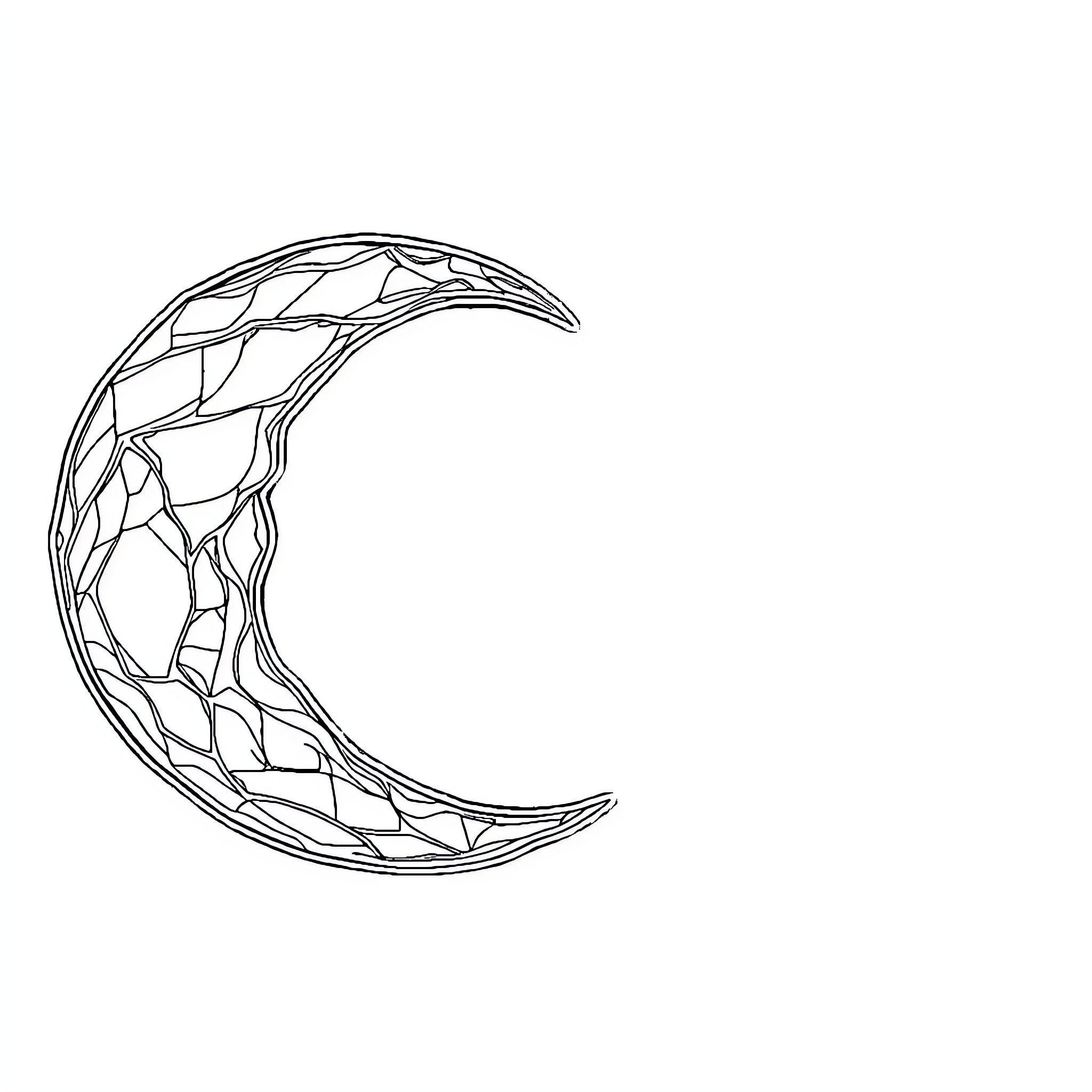 Crescent Moon in abstract stained glass style Coloring Page (free black-and-white line drawing printable PDF for all, from beginners to advanced learners, including children, teens, adults, and seniors)