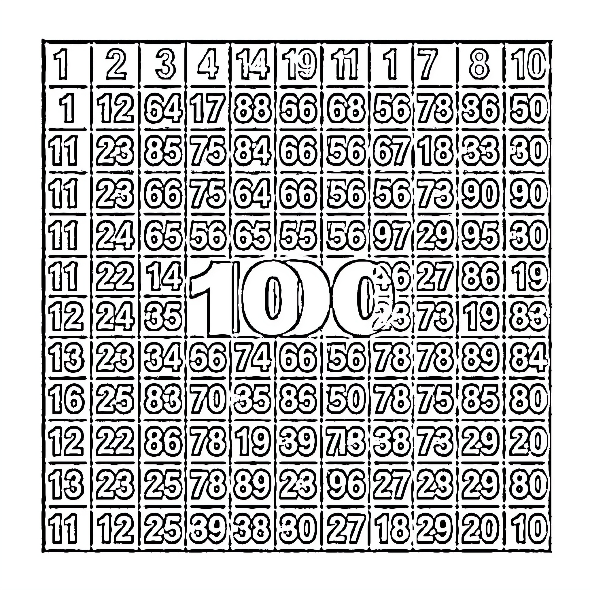 Number Grid of Numerical Patterns and Arrangements Coloring Page (free black-and-white line drawing printable PDF for all, from beginners to advanced learners, including children, teens, adults, and seniors)