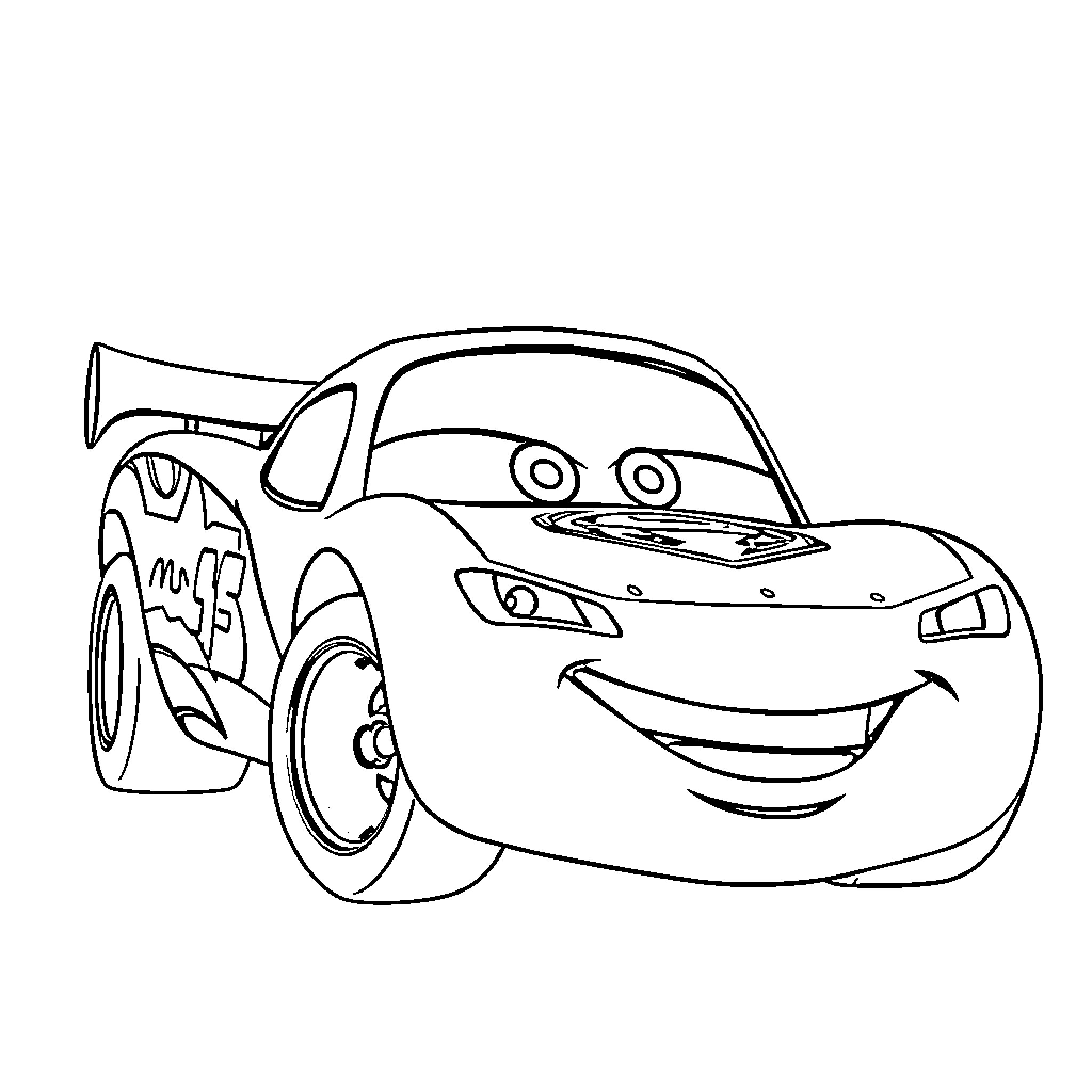 Lightning McQueen with Racing Gear and Accessories Coloring Page (free black-and-white line drawing printable PDF for all, from beginners to advanced learners, including children, teens, adults, and seniors)