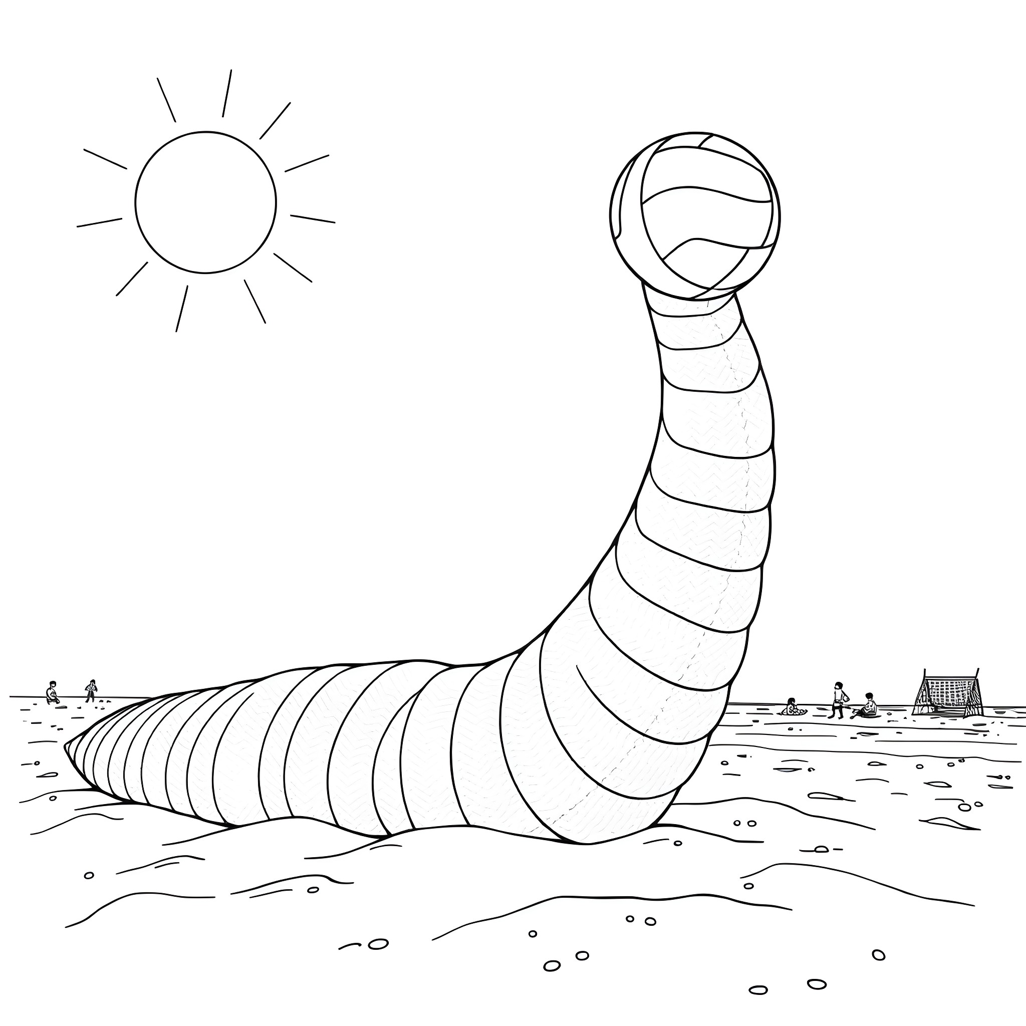 Dune Sandworm emerging from the desert Coloring Page (free black-and-white line drawing printable PDF for all, from beginners to advanced learners, including children, teens, adults, and seniors)