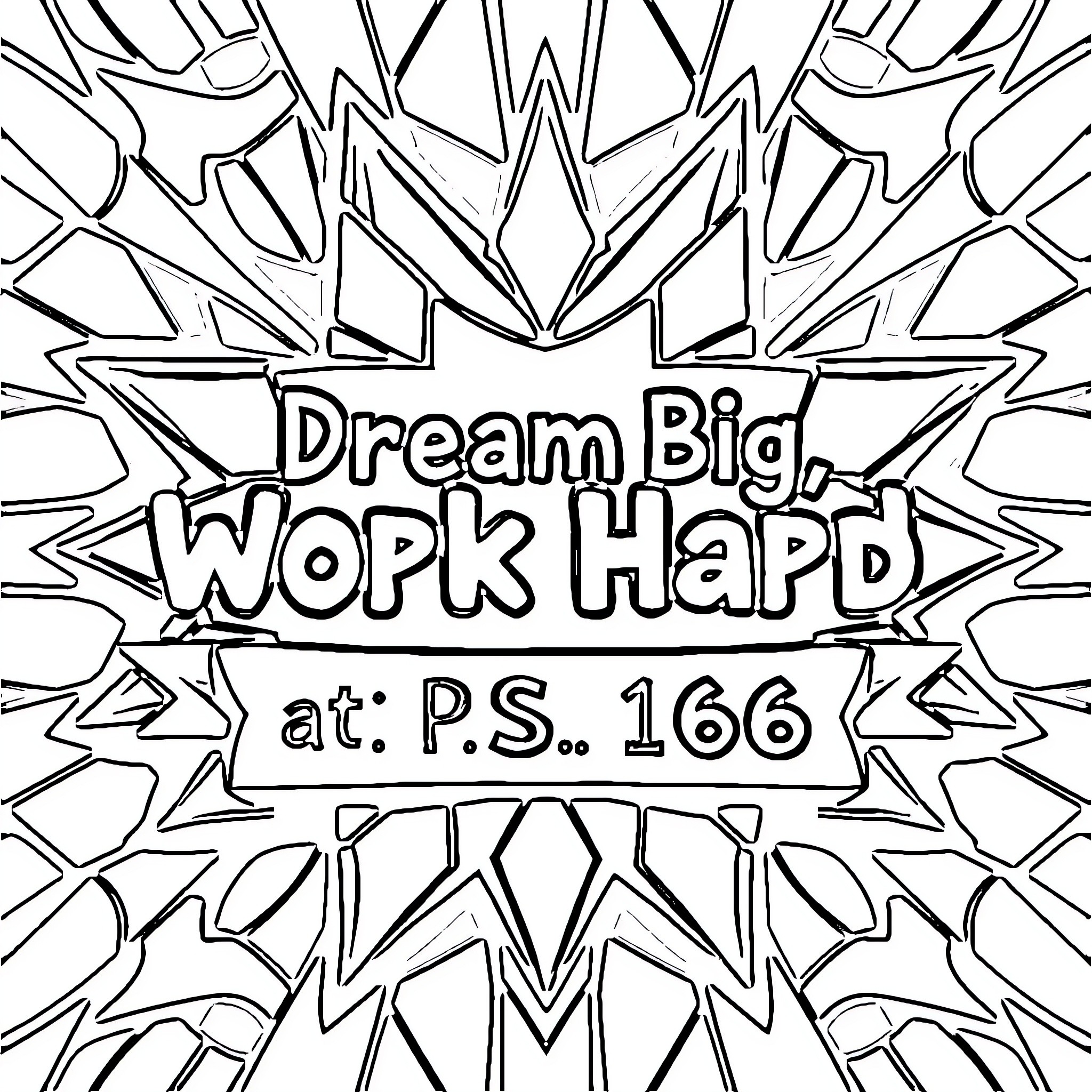 Logo for 'Dream Big, Work Hard' text with abstract geometric design Coloring Page (free black-and-white line drawing printable PDF for all, from beginners to advanced learners, including children, teens, adults, and seniors)