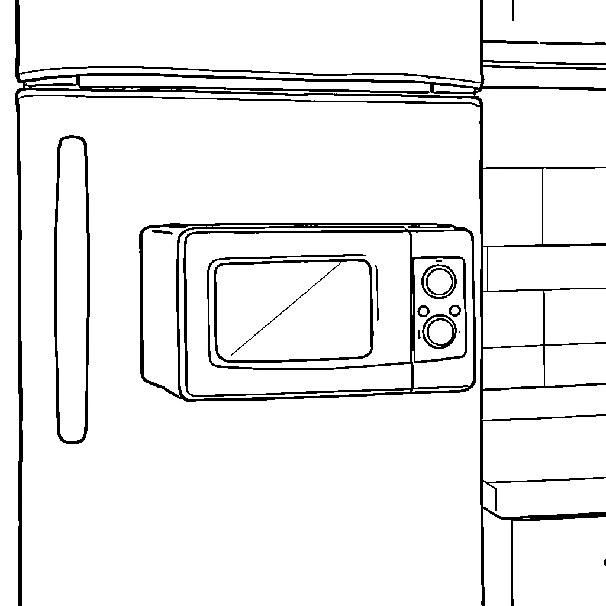 Microwave oven in kitchen setting Coloring Page (free black-and-white line drawing printable PDF for all, from beginners to advanced learners, including children, teens, adults, and seniors)