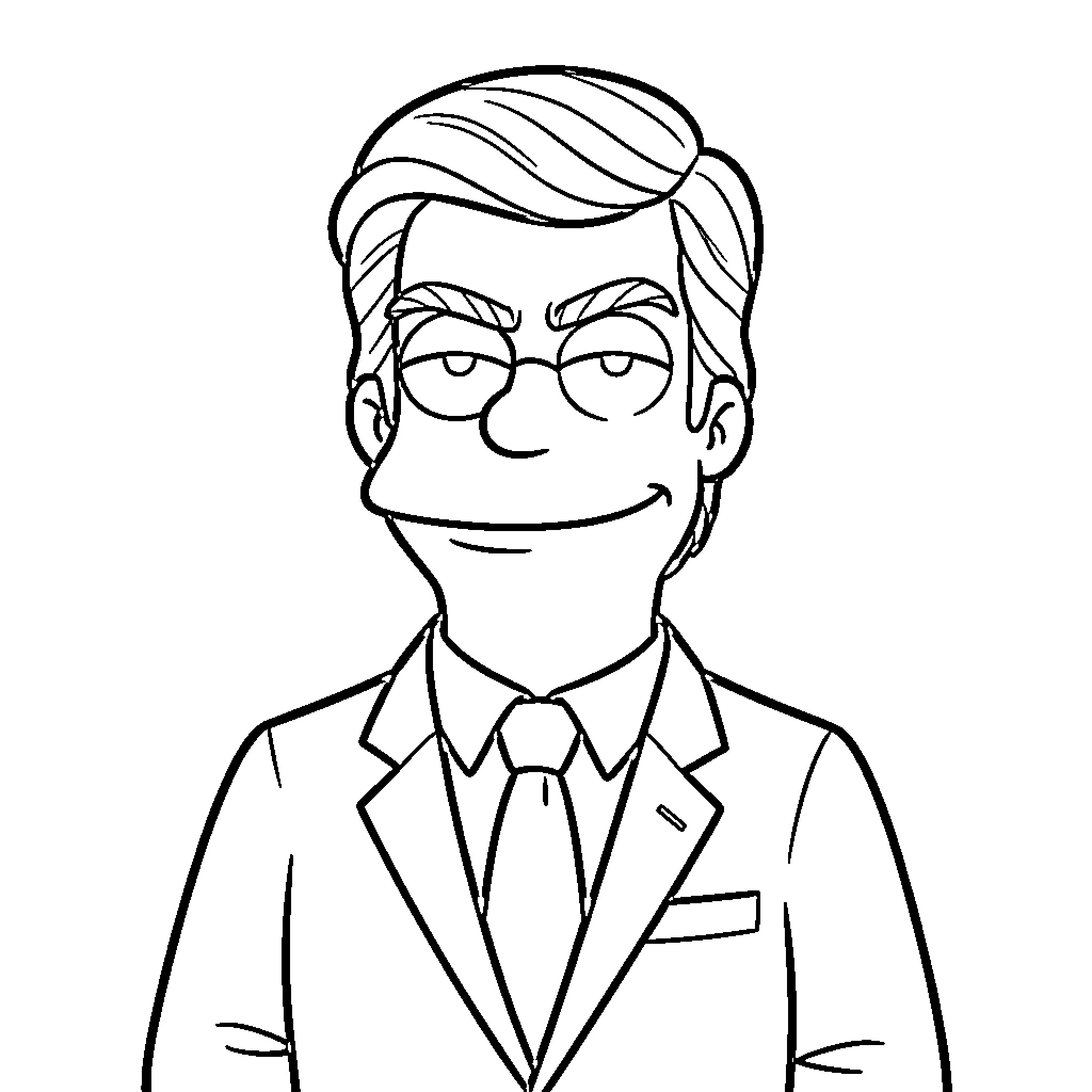 Bart Simpson in Formal Attire Coloring Page (free black-and-white line drawing printable PDF for all, from beginners to advanced learners, including children, teens, adults, and seniors)