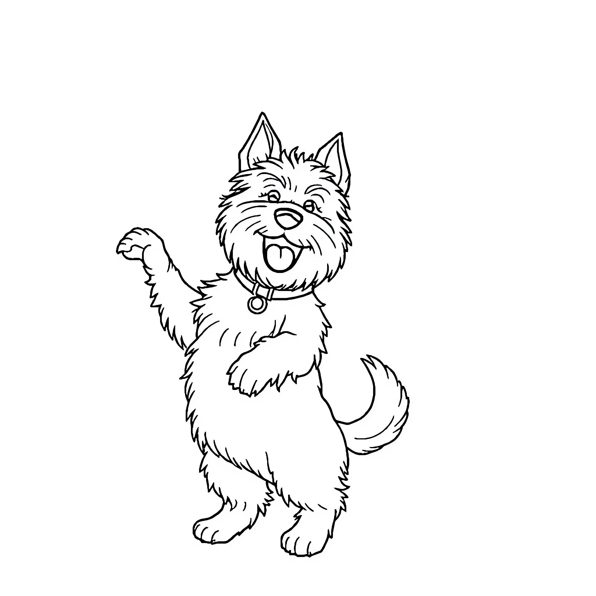 Westie terrier standing happily with collar Coloring Page (free black-and-white line drawing printable PDF for all, from beginners to advanced learners, including children, teens, adults, and seniors)