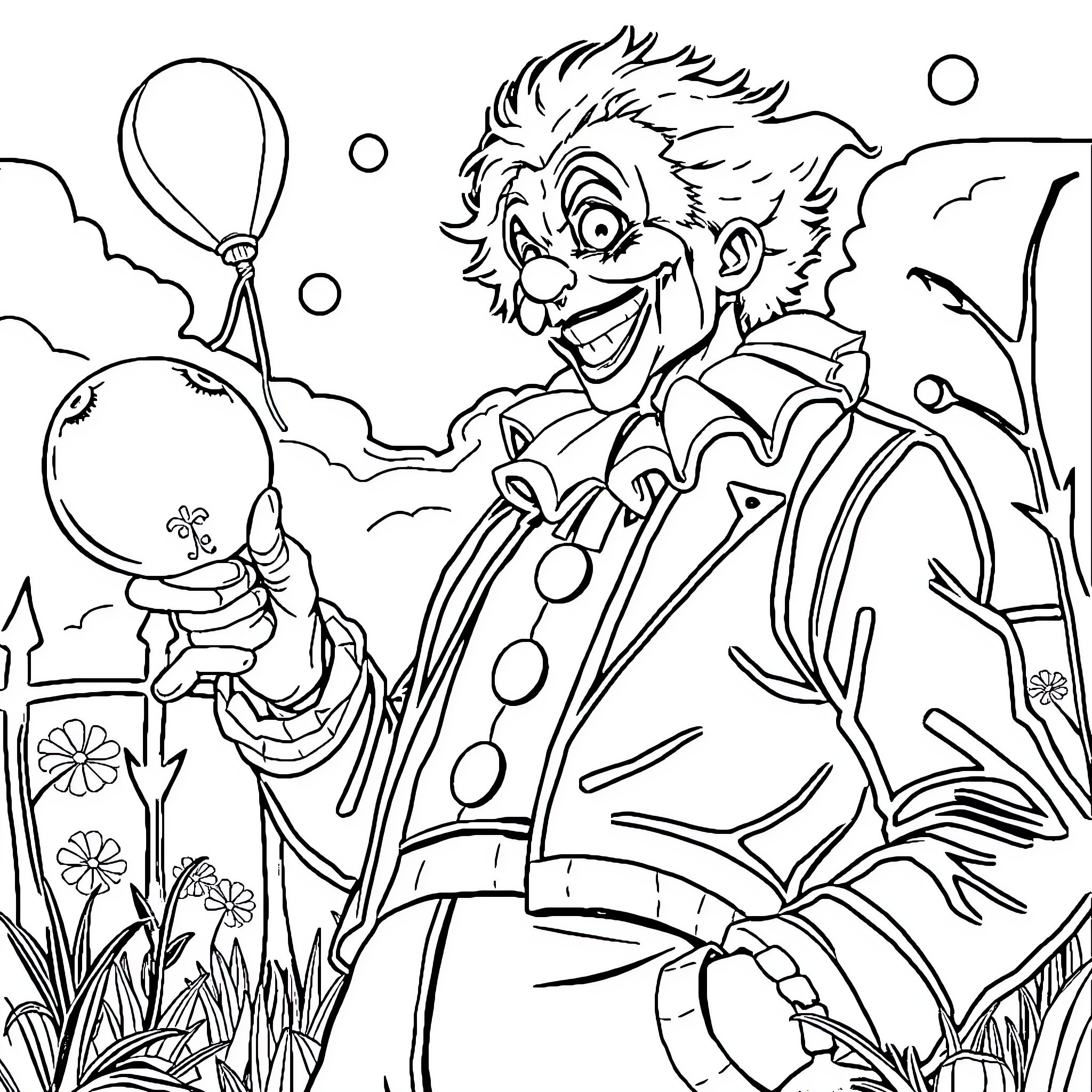 Nea's Joyful Circus Performance Coloring Page (free black-and-white line drawing printable PDF for all, from beginners to advanced learners, including children, teens, adults, and seniors)