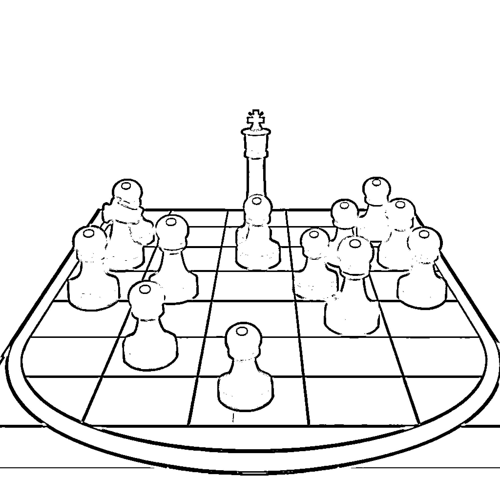 Checkers game with diverse players Coloring Page (free black-and-white line drawing printable PDF for all, from beginners to advanced learners, including children, teens, adults, and seniors)