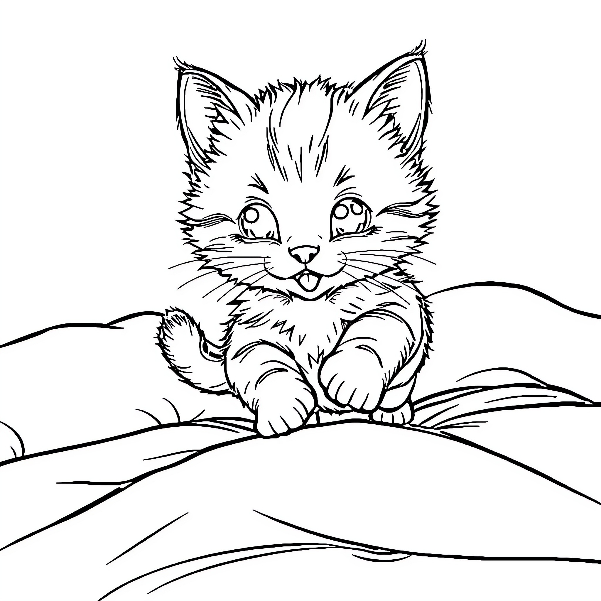 Cat peering curiously from behind Coloring Page (free black-and-white line drawing printable PDF for all, from beginners to advanced learners, including children, teens, adults, and seniors)