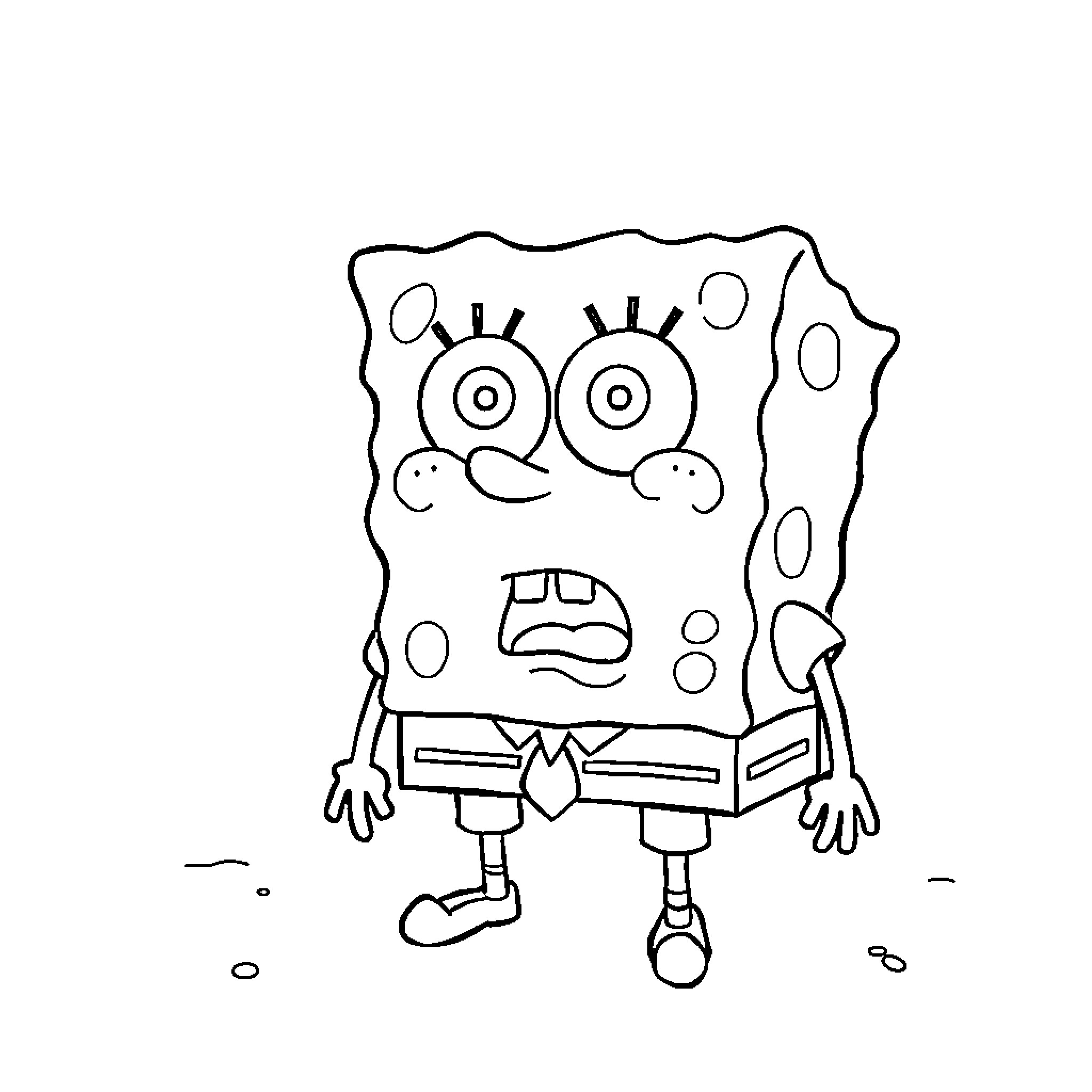 Spongebob making a funny face Coloring Page (free black-and-white line drawing printable PDF for all, from beginners to advanced learners, including children, teens, adults, and seniors)