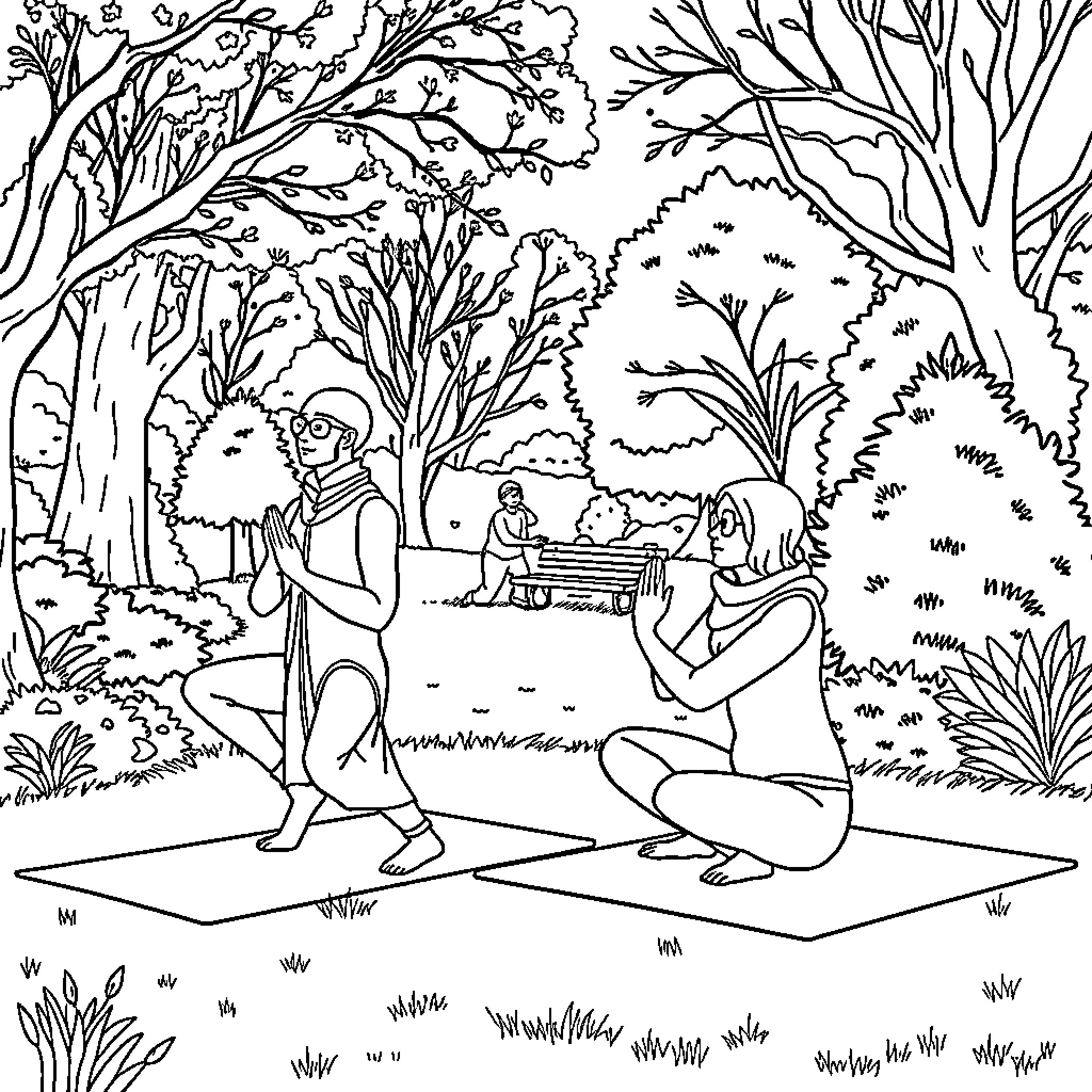 Ice Agent on a Wintry Forest Adventure Coloring Page (free black-and-white line drawing printable PDF for all, from beginners to advanced learners, including children, teens, adults, and seniors)