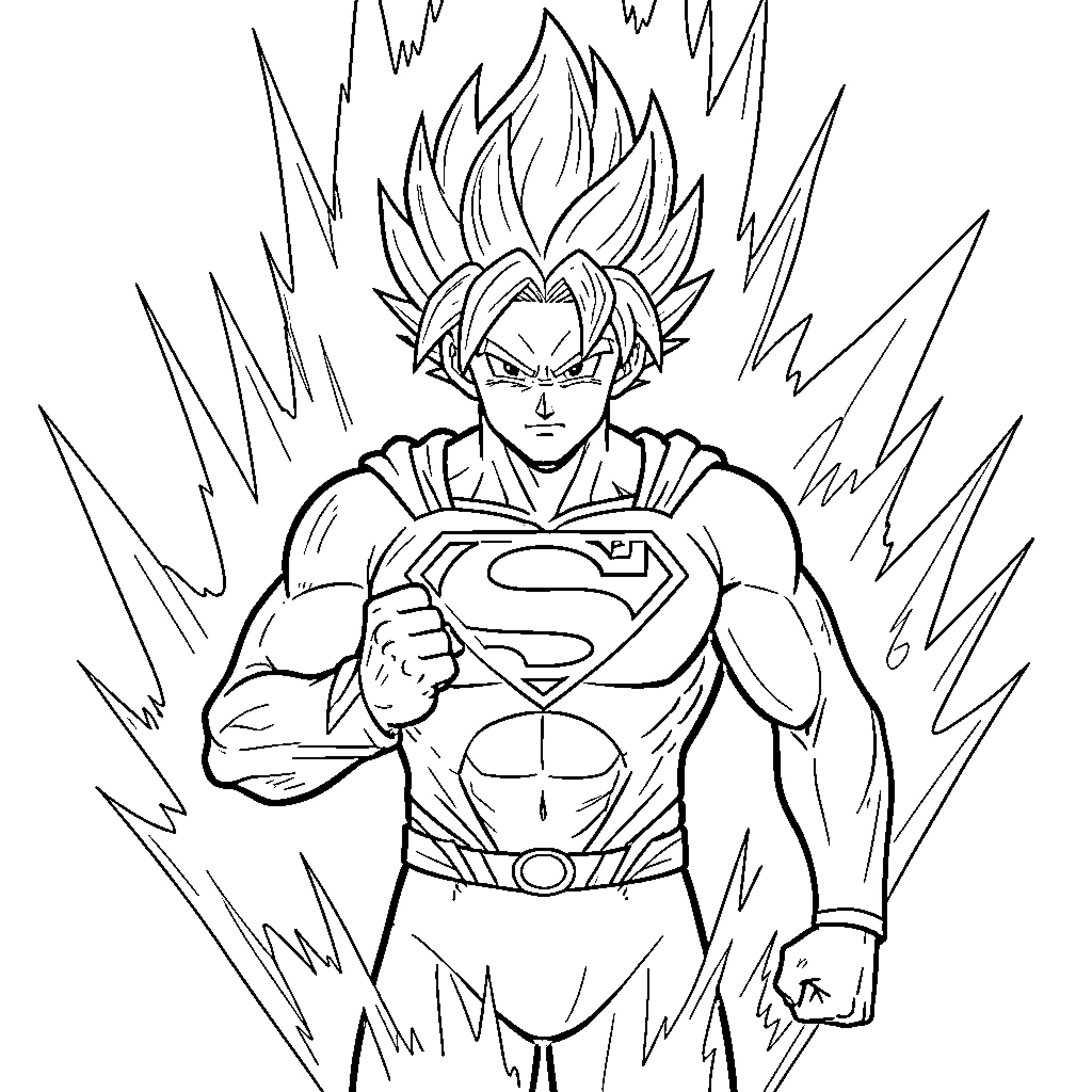 Superman charging up with Super Power in the storm Coloring Page (free black-and-white line drawing printable PDF for all, from beginners to advanced learners, including children, teens, adults, and seniors)