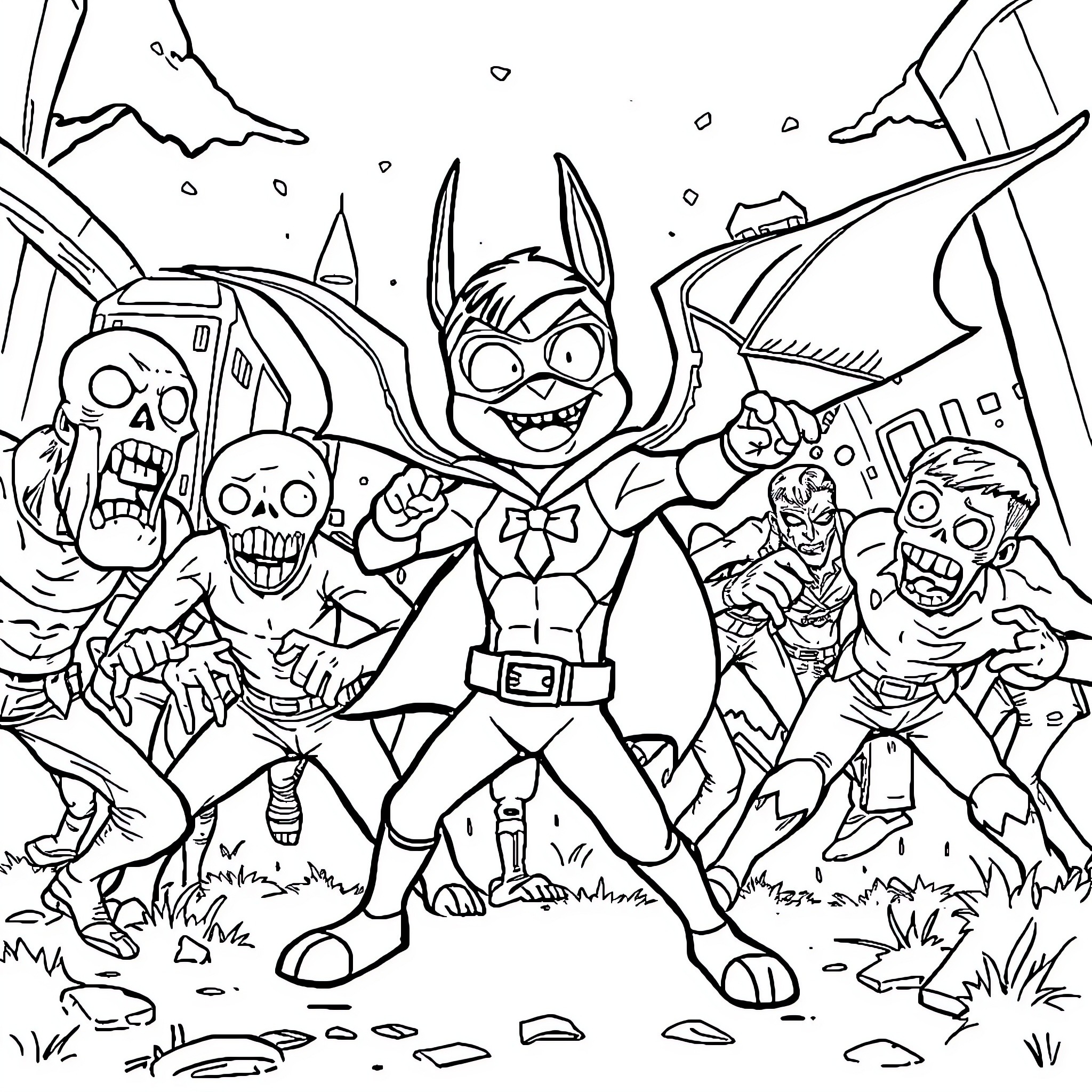 Ruben's Brave Adventure with Zany Characters Coloring Page (free black-and-white line drawing printable PDF for all, from beginners to advanced learners, including children, teens, adults, and seniors)