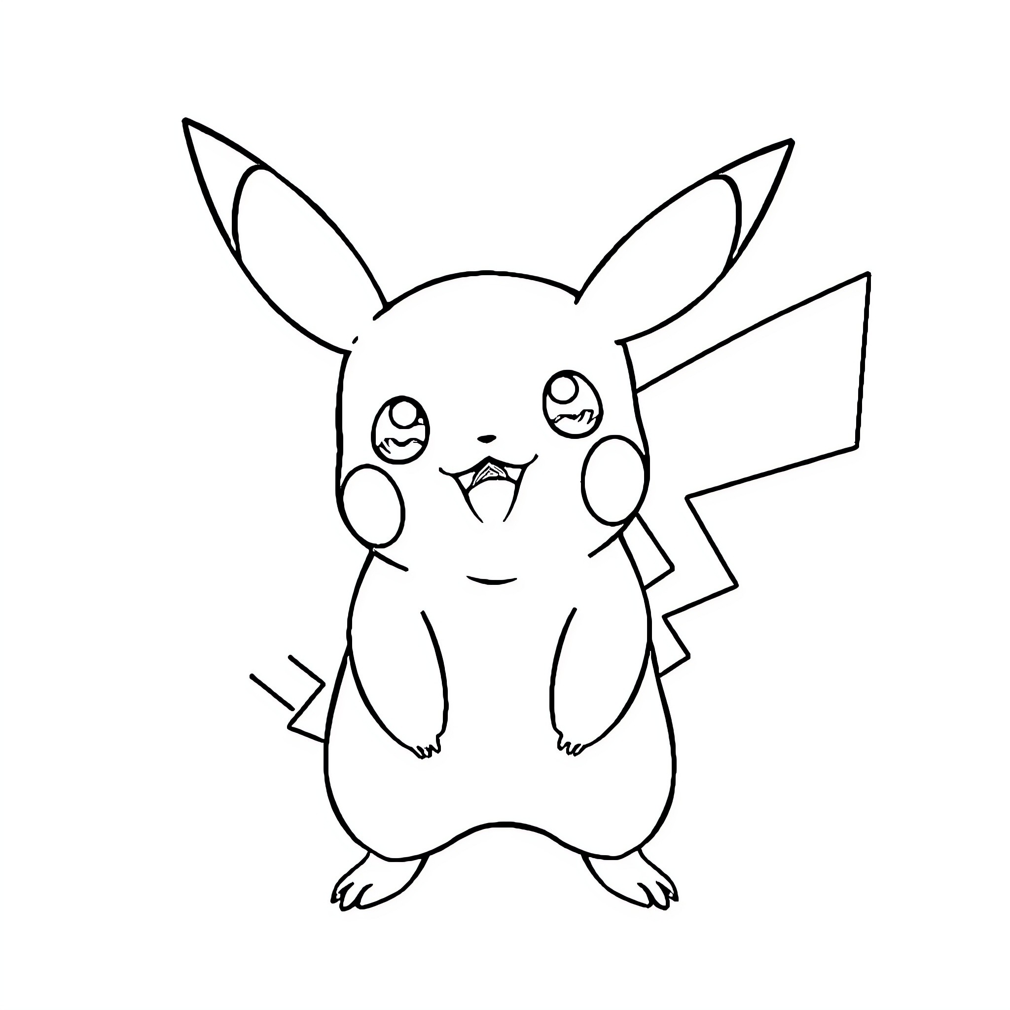 Pikachu cheerfully posing Coloring Page (free black-and-white line drawing printable PDF for all, from beginners to advanced learners, including children, teens, adults, and seniors)