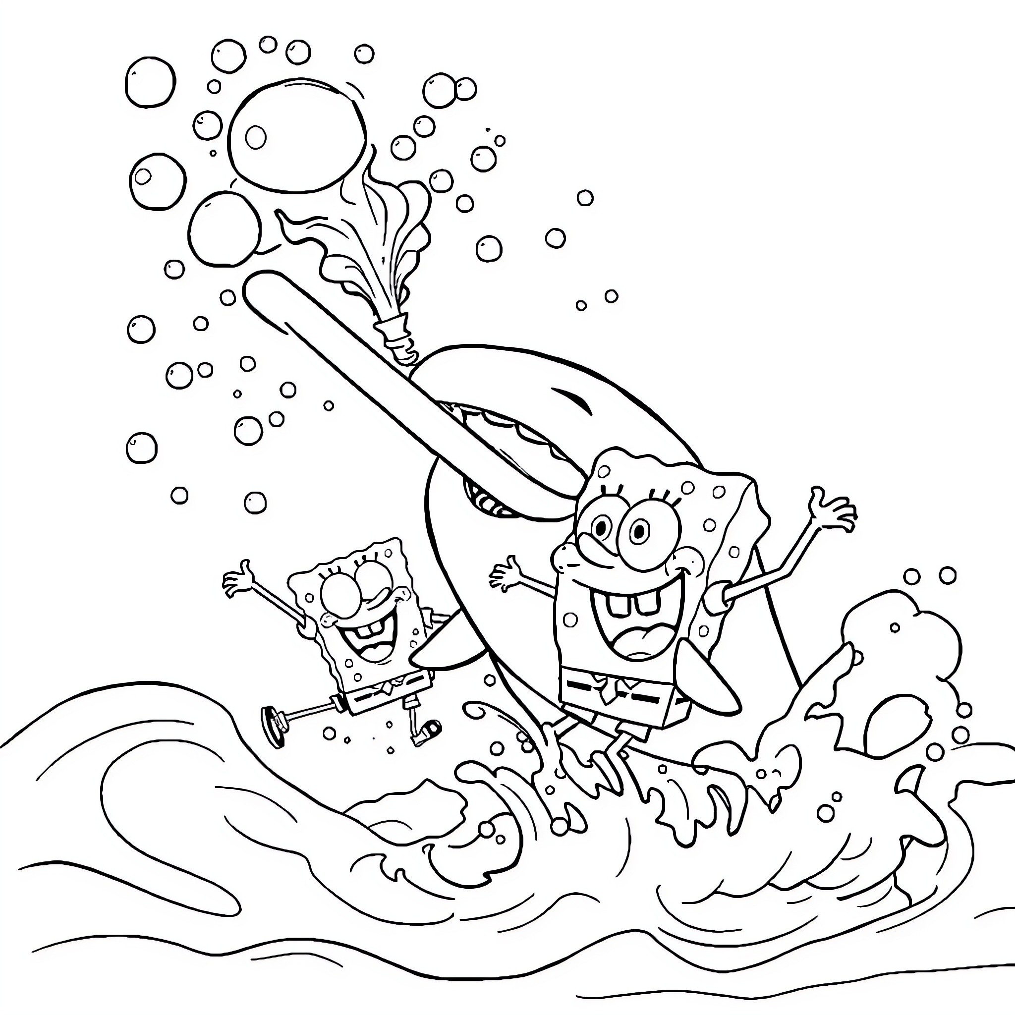 Pearl Sponge's Underwater Adventure Coloring Page (free black-and-white line drawing printable PDF for all, from beginners to advanced learners, including children, teens, adults, and seniors)