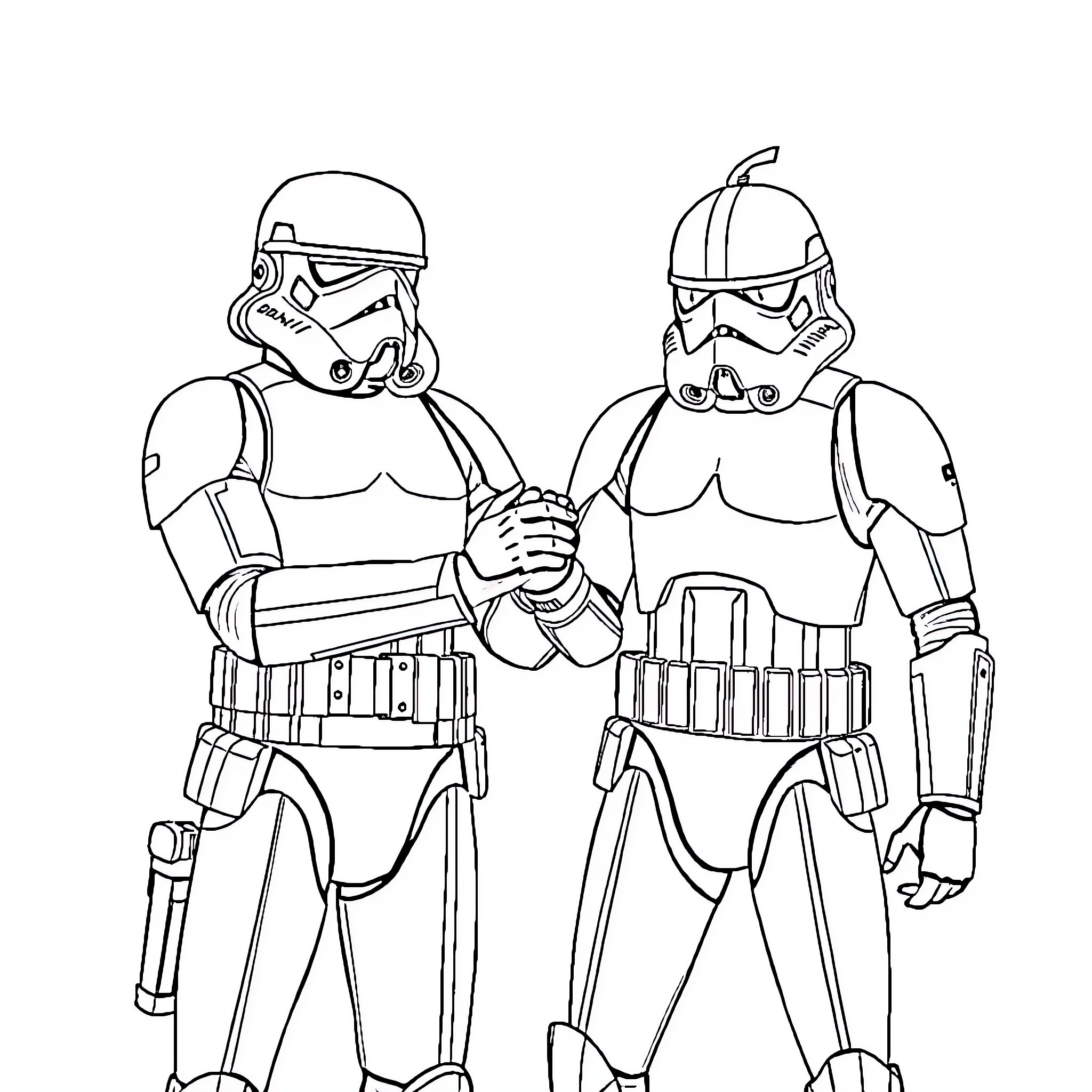 Stormtroopers standing together in uniform Coloring Page (free black-and-white line drawing printable PDF for all, from beginners to advanced learners, including children, teens, adults, and seniors)
