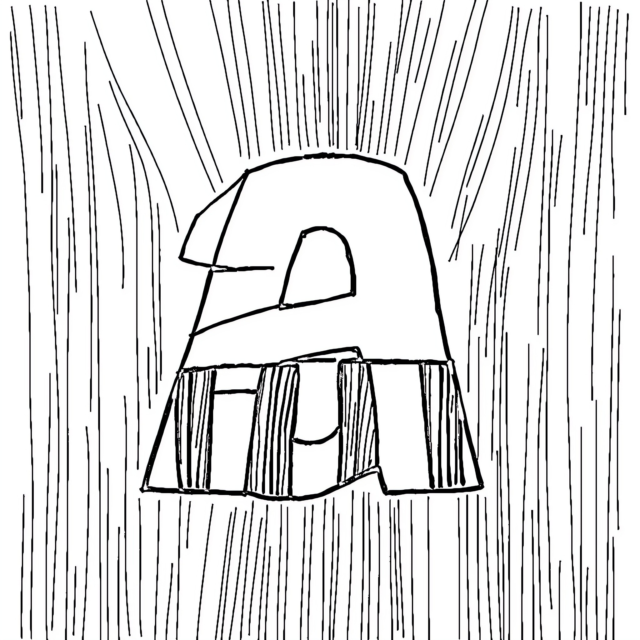 Letter A in a Storm of Lines Coloring Page (free black-and-white line drawing printable PDF for all, from beginners to advanced learners, including children, teens, adults, and seniors)