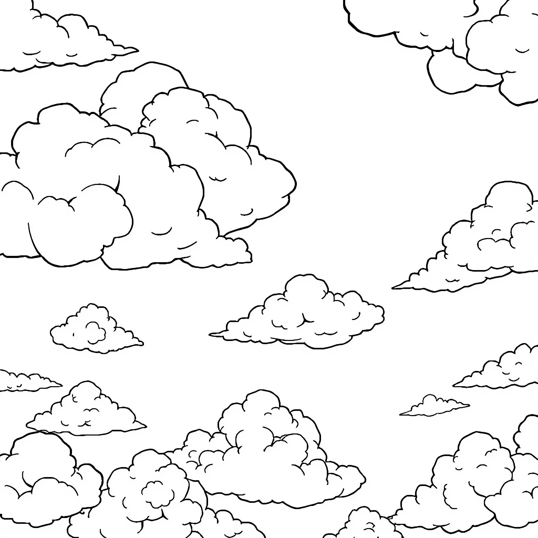 Paw Patrol characters in a cloudy sky Coloring Page (free black-and-white line drawing printable PDF for all, from beginners to advanced learners, including children, teens, adults, and seniors)