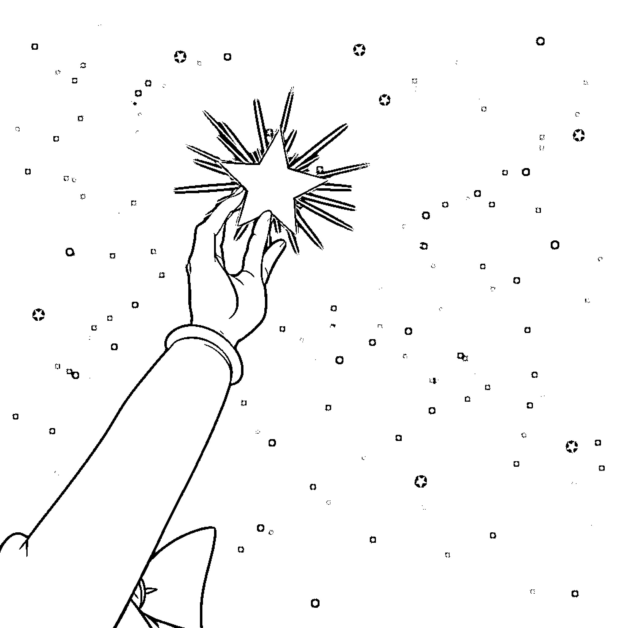 Sailor Moon reaching for a celestial star Coloring Page (free black-and-white line drawing printable PDF for all, from beginners to advanced learners, including children, teens, adults, and seniors)