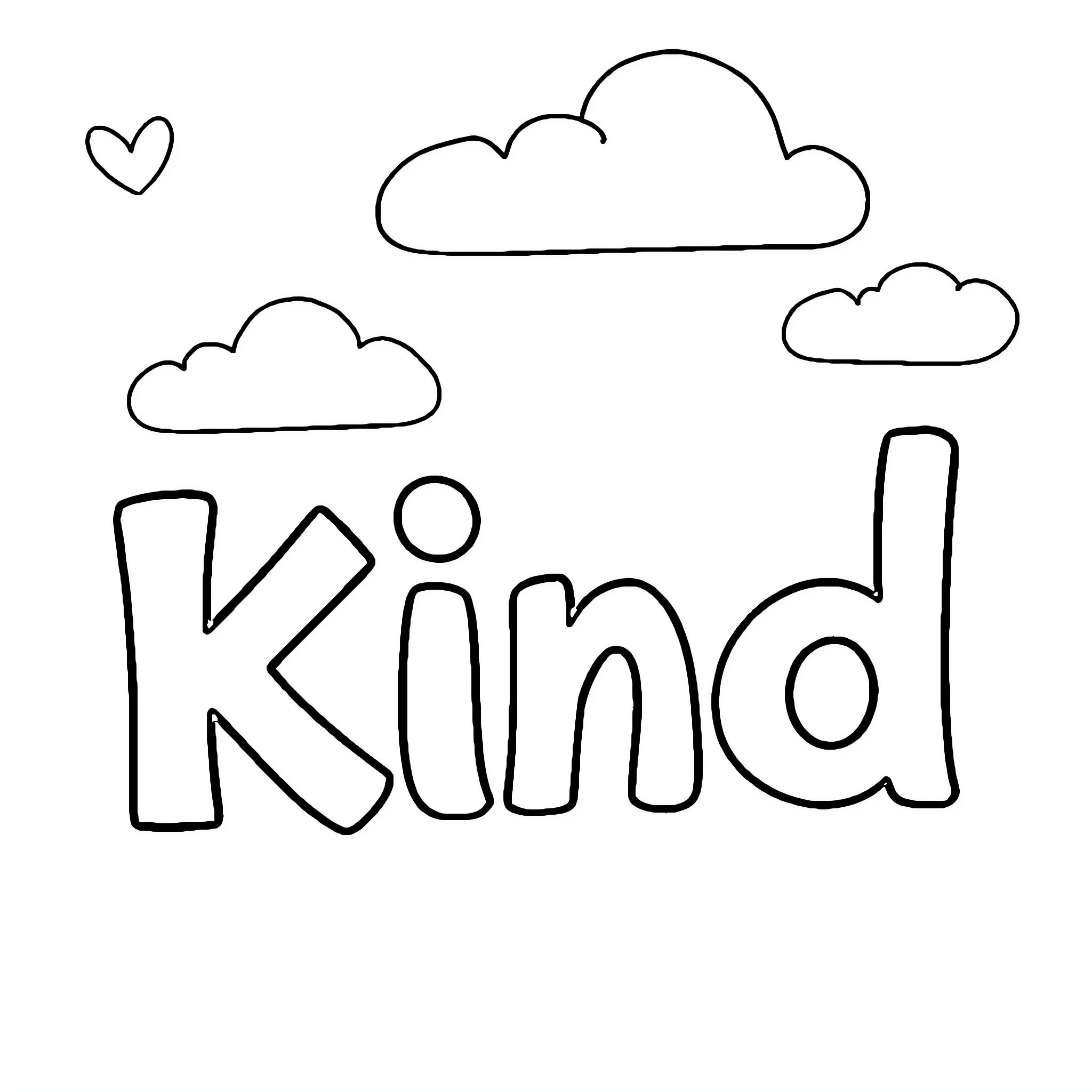 Kind clouds and heart in the sky Coloring Page (free black-and-white line drawing printable PDF for all, from beginners to advanced learners, including children, teens, adults, and seniors)