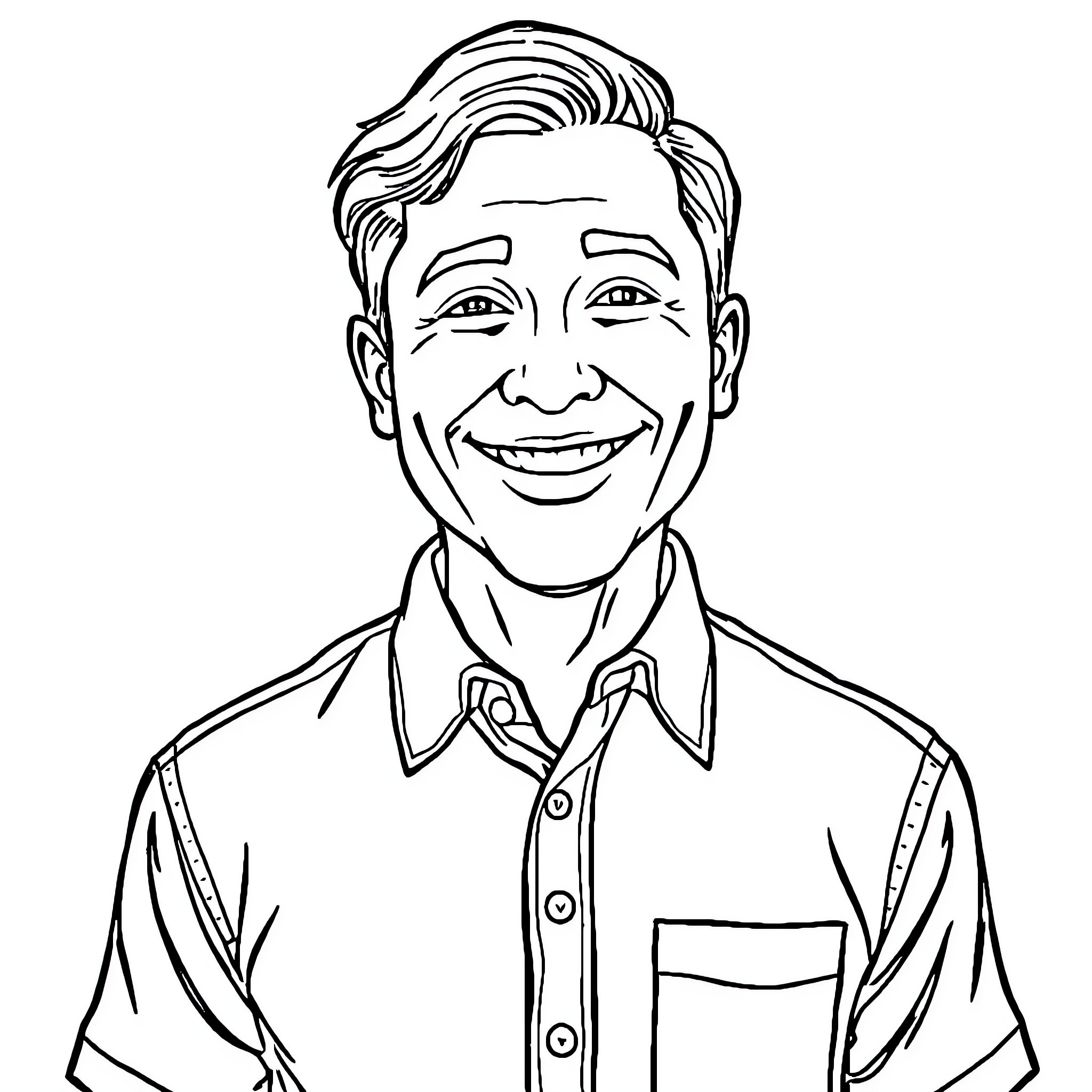 Pr Friendly Man's Smiling Portrait Coloring Page (free black-and-white line drawing printable PDF for all, from beginners to advanced learners, including children, teens, adults, and seniors)