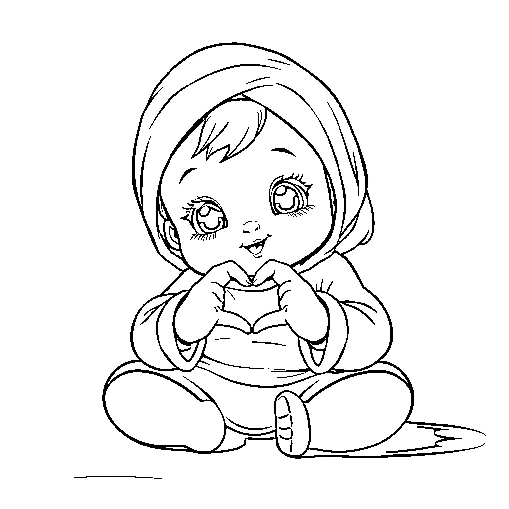 Saja's Playful Moment Coloring Page (free black-and-white line drawing printable PDF for all, from beginners to advanced learners, including children, teens, adults, and seniors)