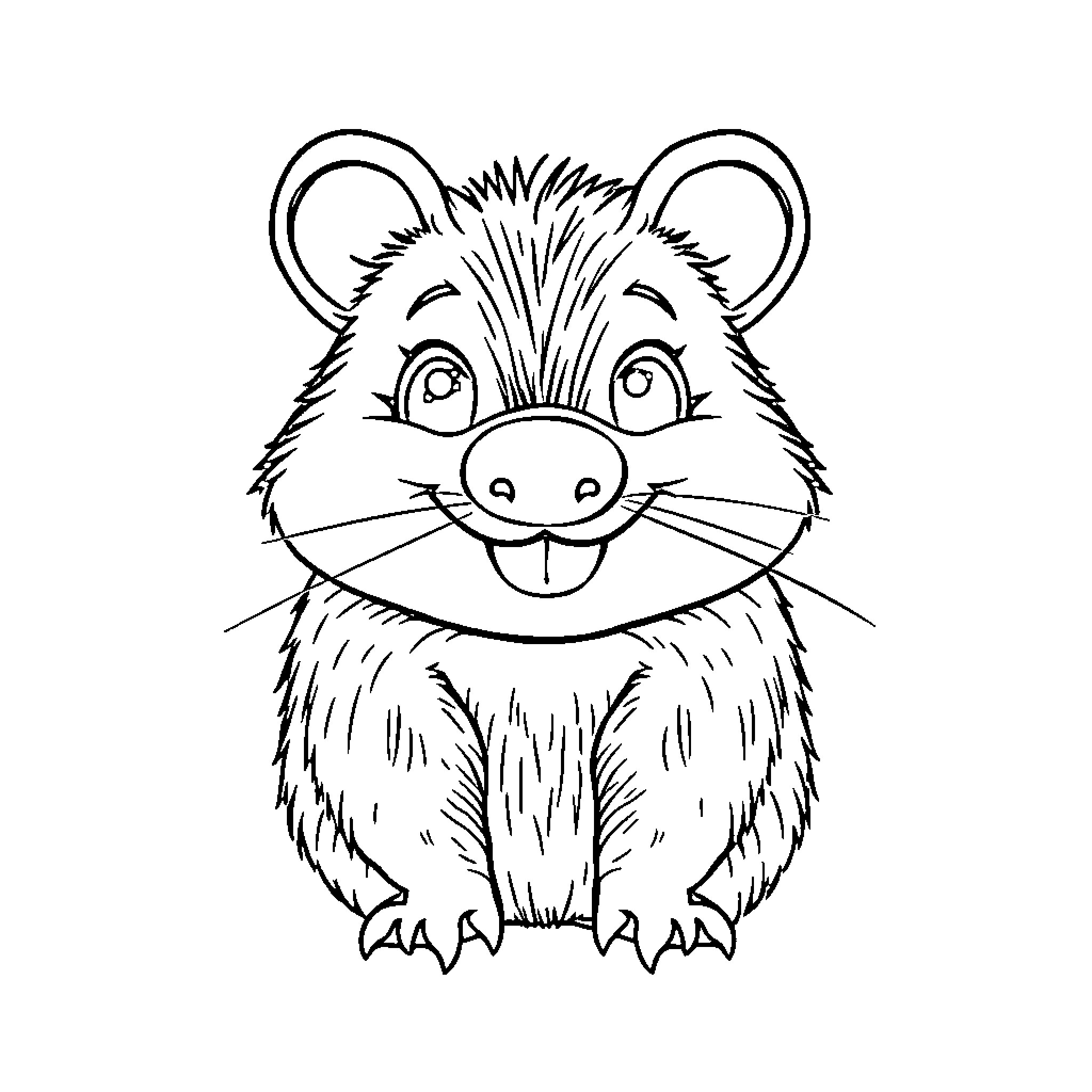 Wombat with big eyes and happy expression Coloring Page (free black-and-white line drawing printable PDF for all, from beginners to advanced learners, including children, teens, adults, and seniors)
