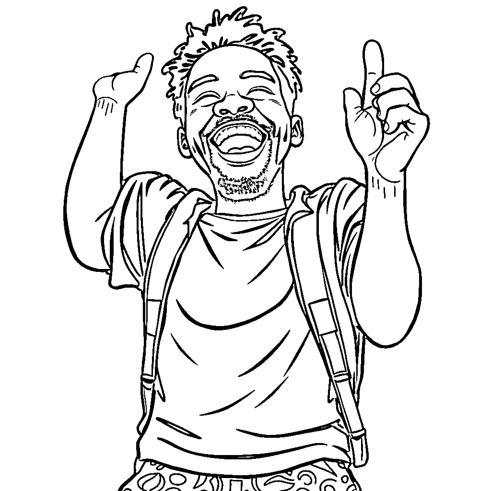 Joy in Celebration: Joyful Expression and Gesture Coloring Page (free black-and-white line drawing printable PDF for all, from beginners to advanced learners, including children, teens, adults, and seniors)