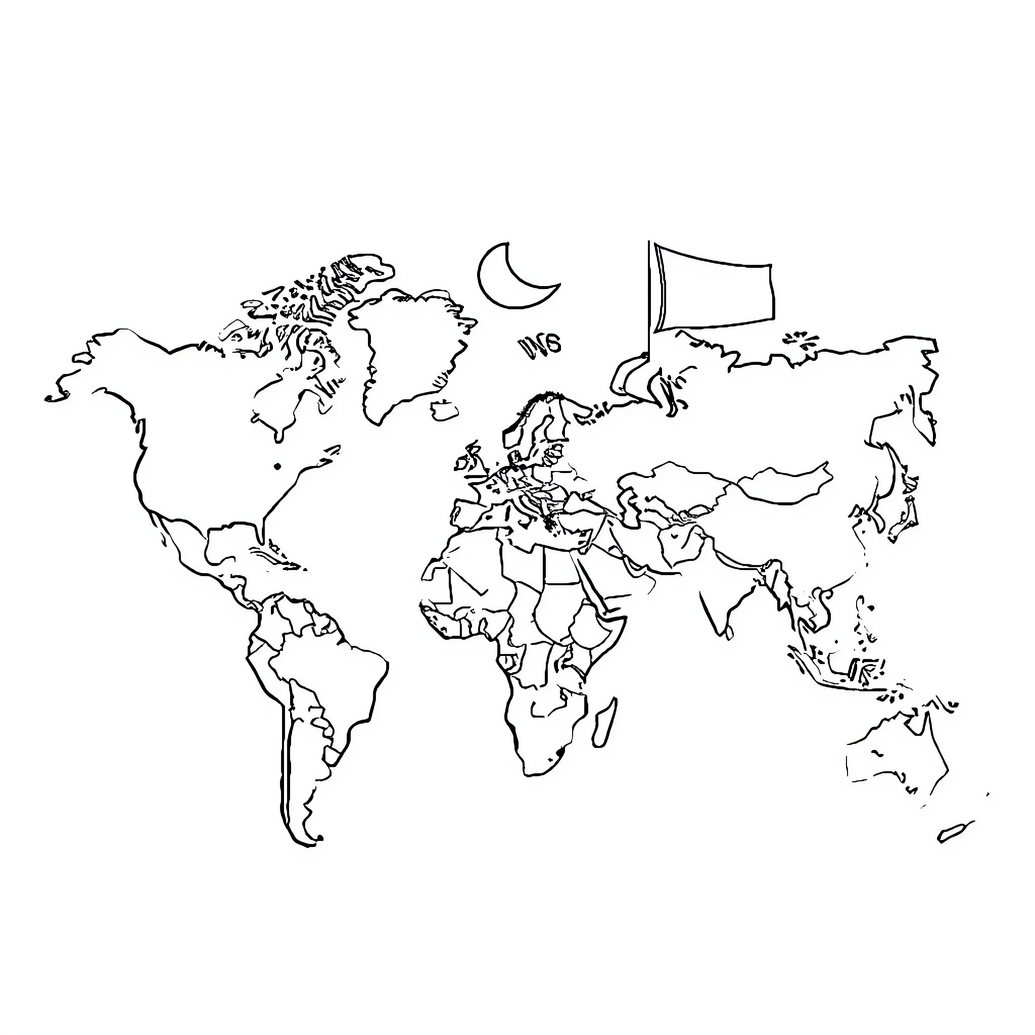 Country Outlines of the World Map Coloring Page (free black-and-white line drawing printable PDF for all, from beginners to advanced learners, including children, teens, adults, and seniors)