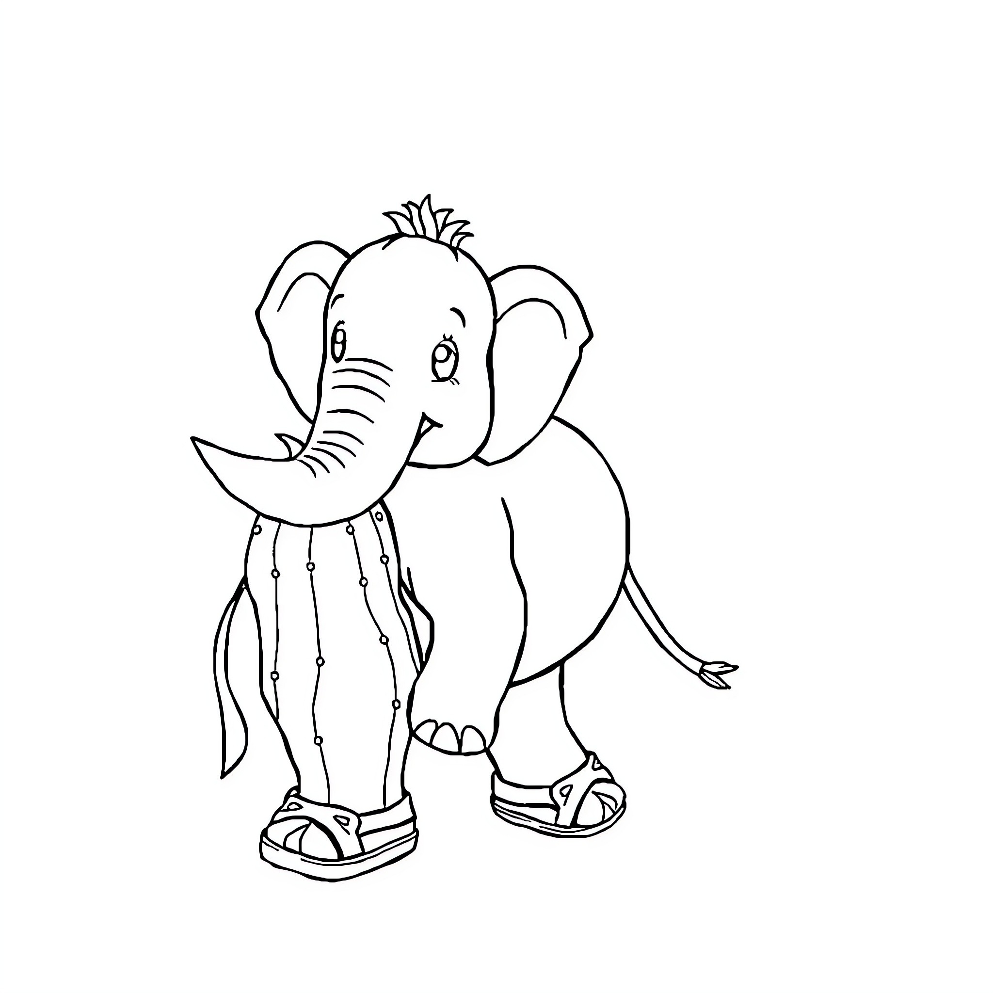 Elephant with Cute Accessories Coloring Page (free black-and-white line drawing printable PDF for all, from beginners to advanced learners, including children, teens, adults, and seniors)