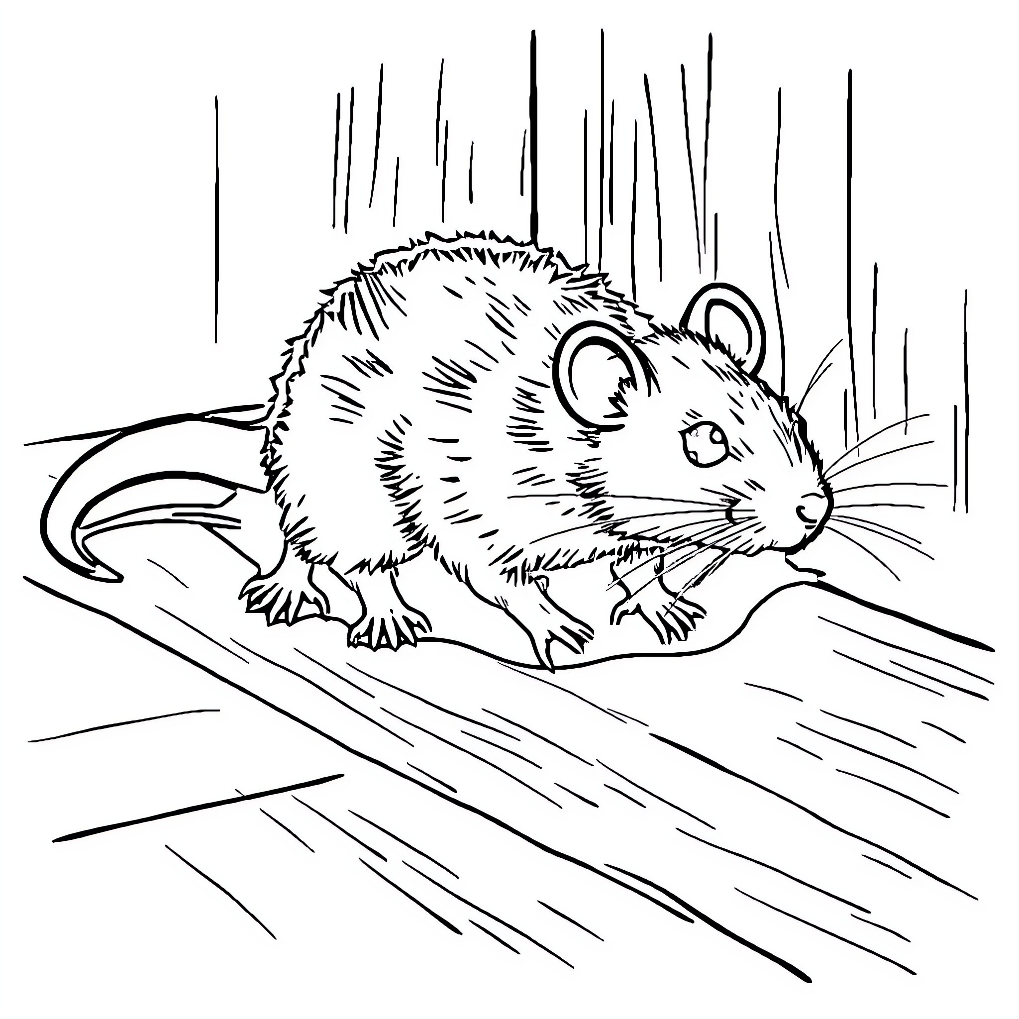 Rat scurrying through the storm Coloring Page (free black-and-white line drawing printable PDF for all, from beginners to advanced learners, including children, teens, adults, and seniors)